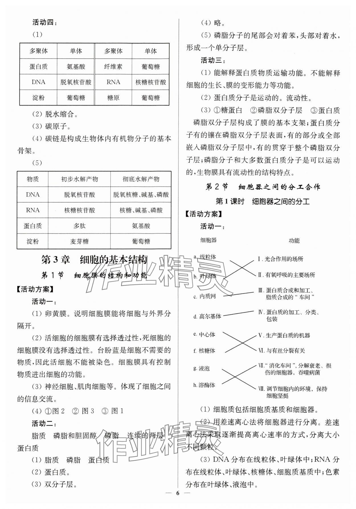 2023年活動(dòng)單導(dǎo)學(xué)課程高中生物必修1人教版 第6頁