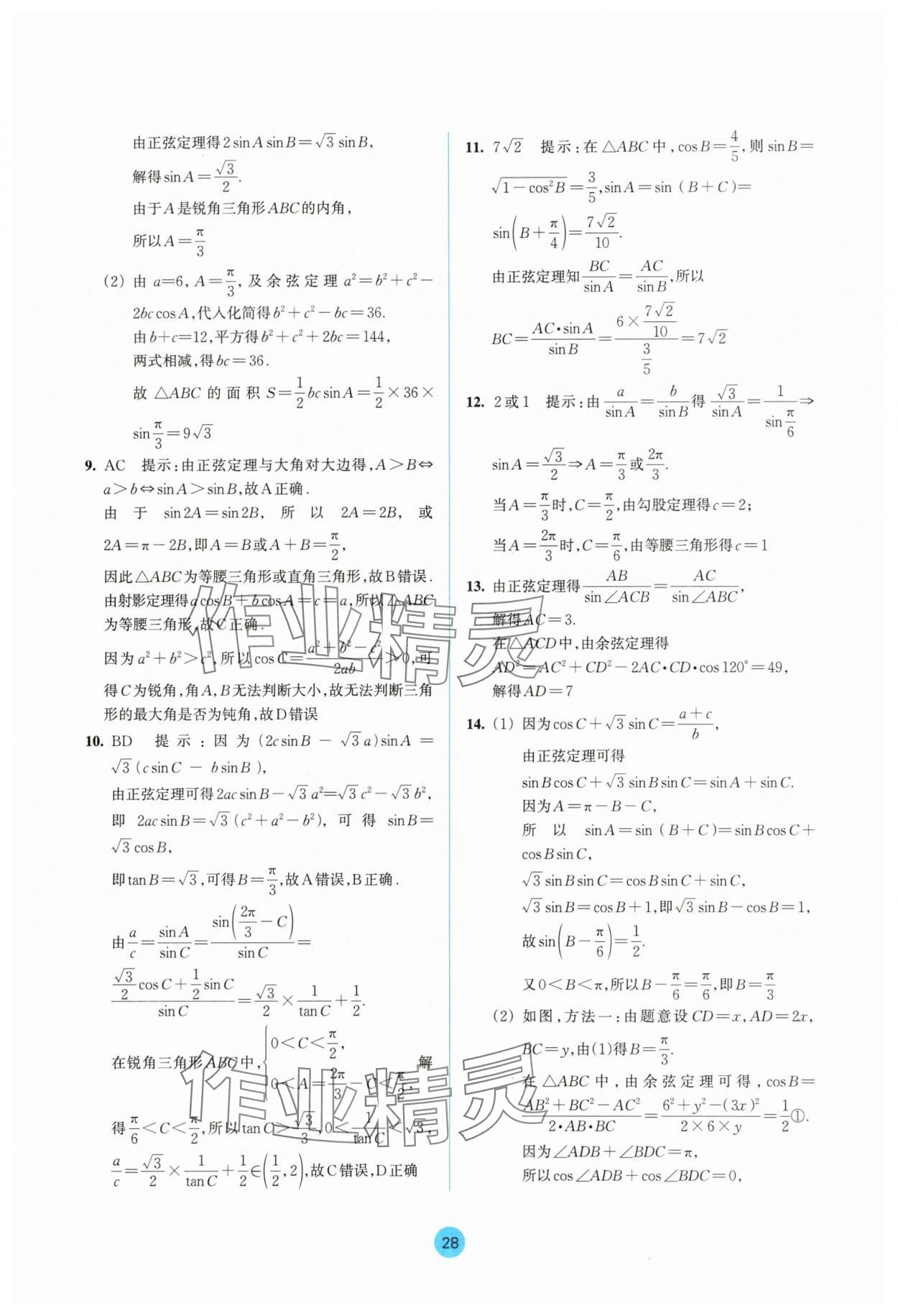 2025年作業(yè)本浙江教育出版社高中數(shù)學必修第二冊雙色版 參考答案第28頁