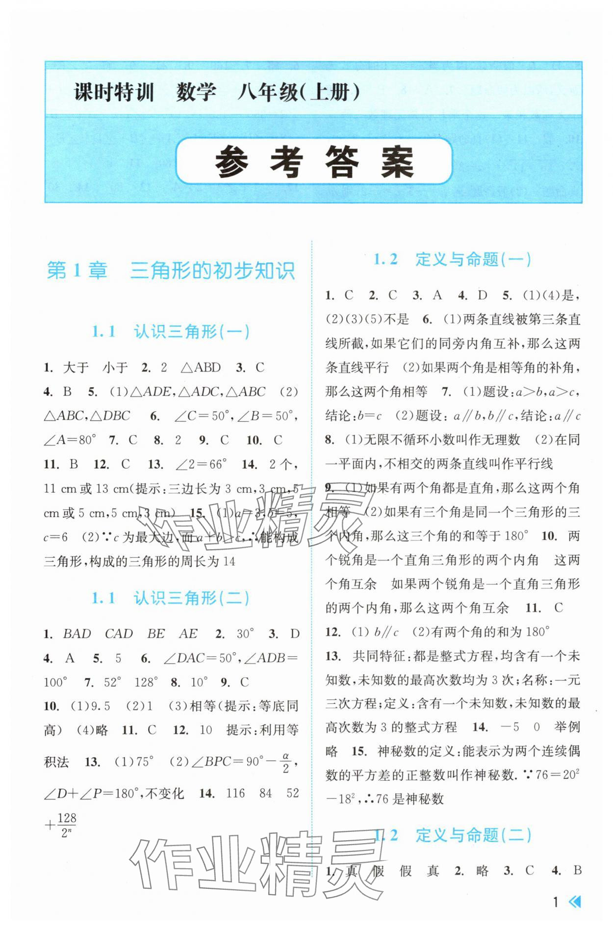 2024年浙江新课程三维目标测评课时特训八年级数学上册浙教版 第1页