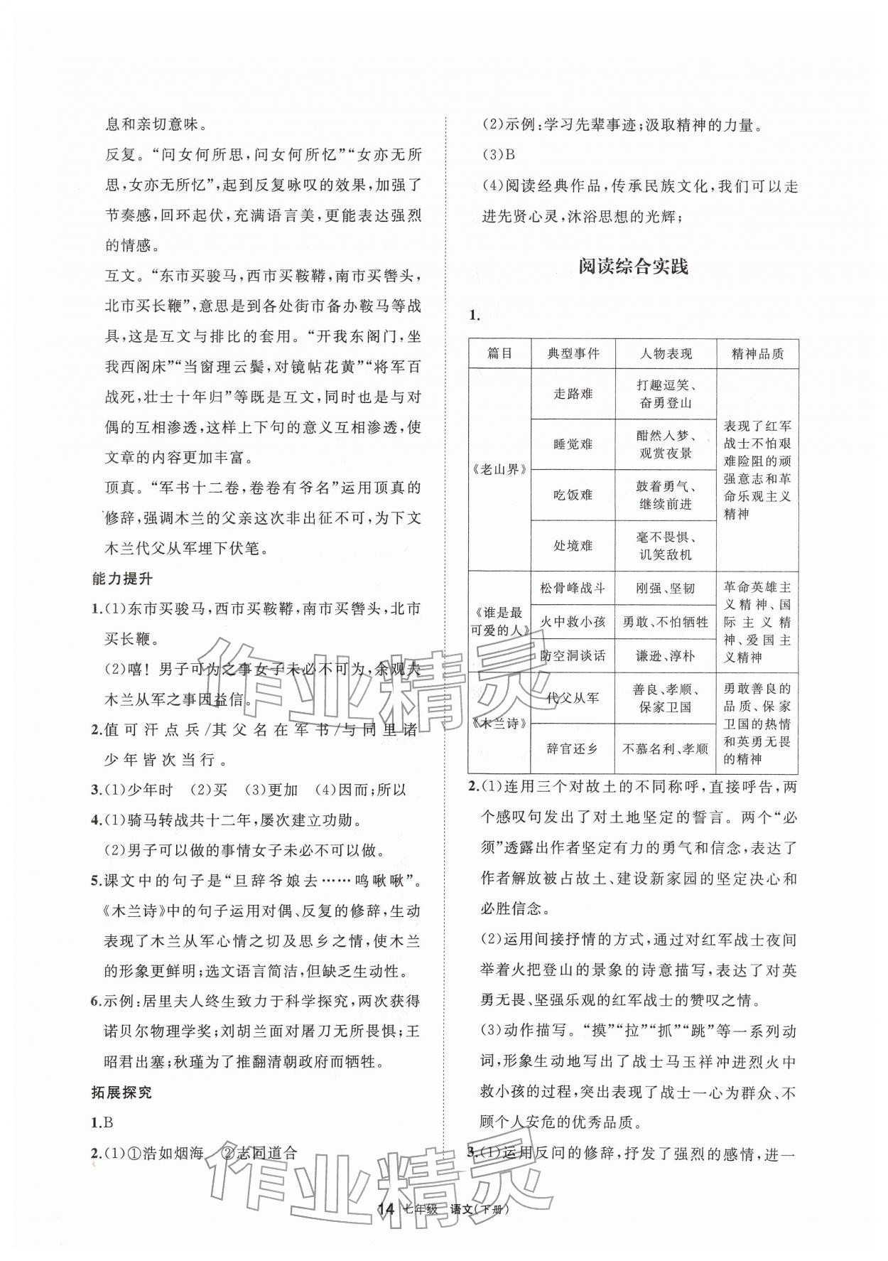 2026年学习之友七年级语文下册人教版&nbsp;参考答案第14页