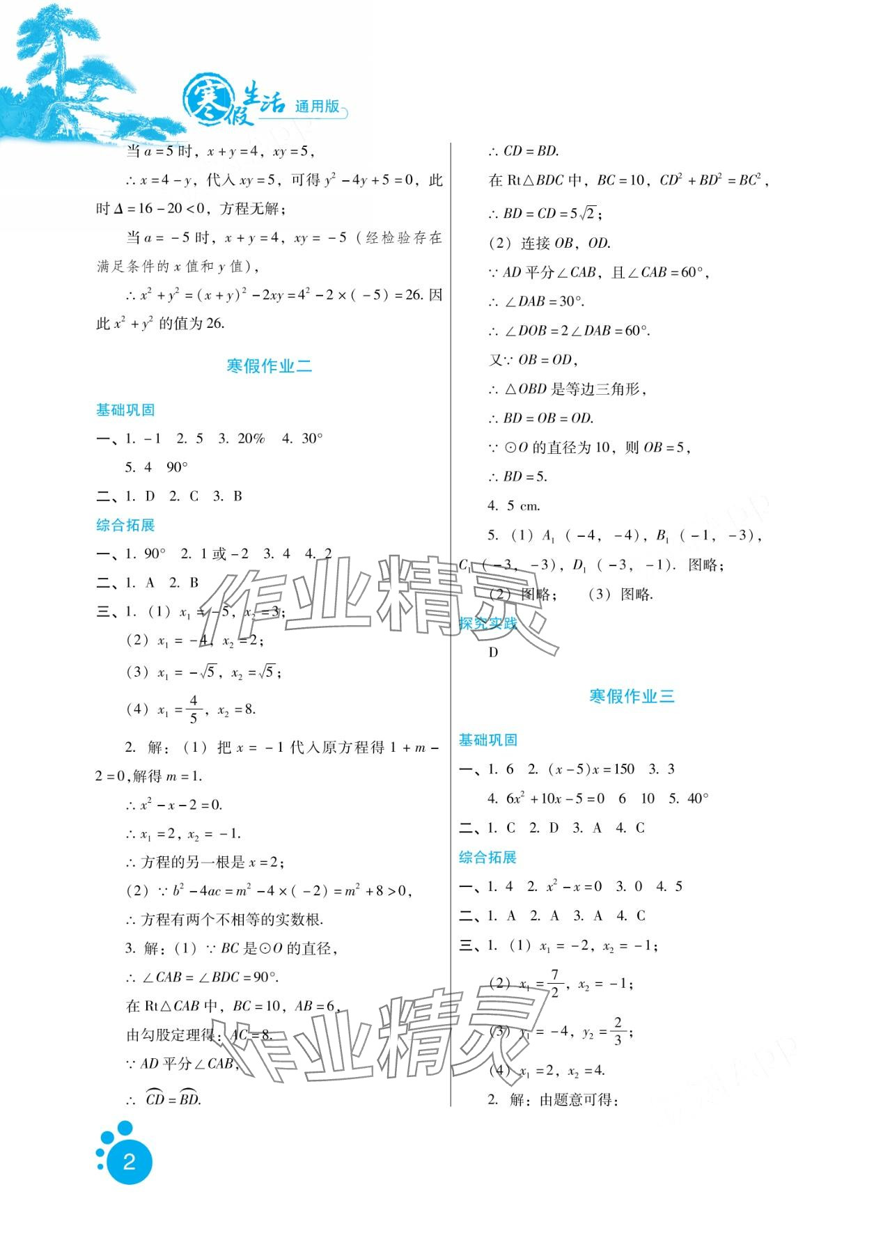 2024年寒假生活河北少年兒童出版社九年級數(shù)學(xué) 第2頁