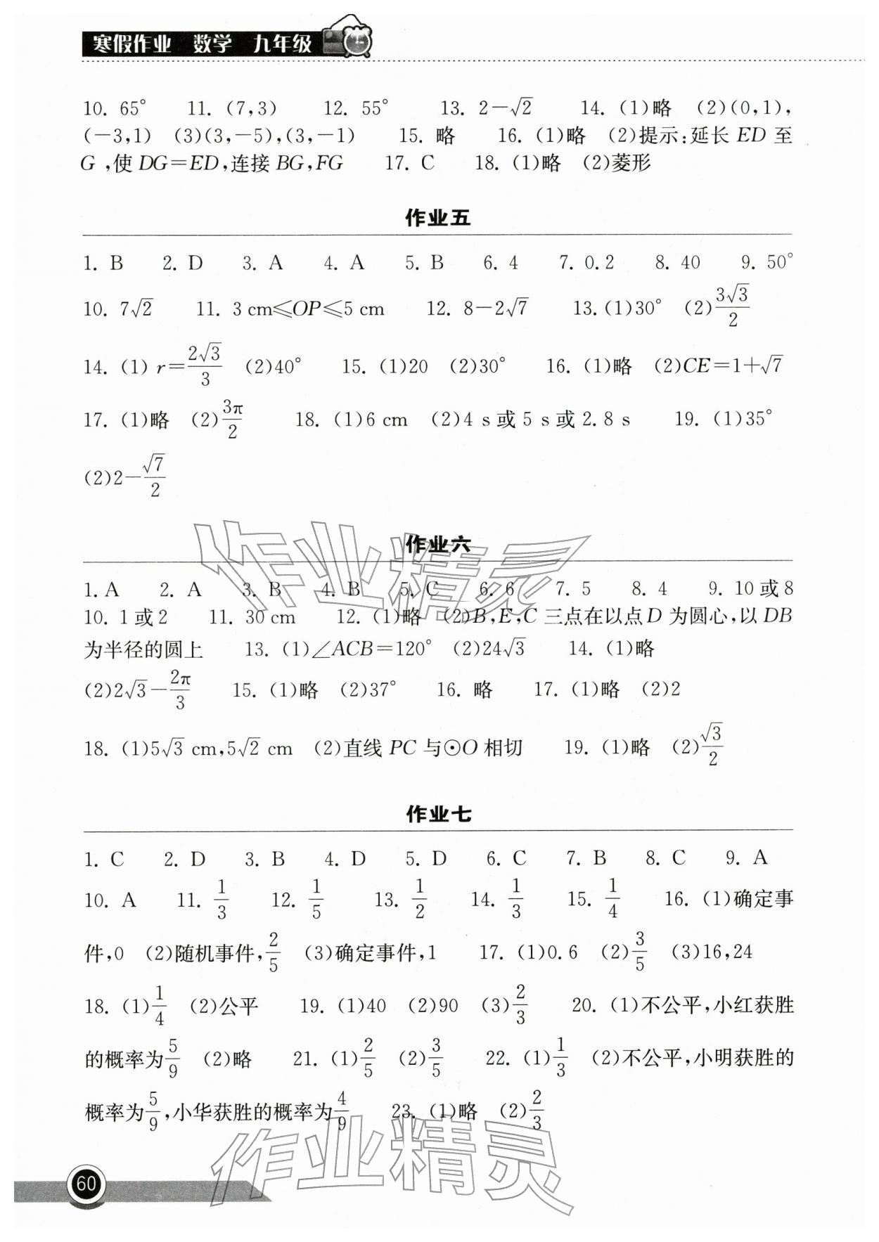 2026年长江作业本寒假作业湖北教育出版社九年级数学人教版&nbsp;第2页