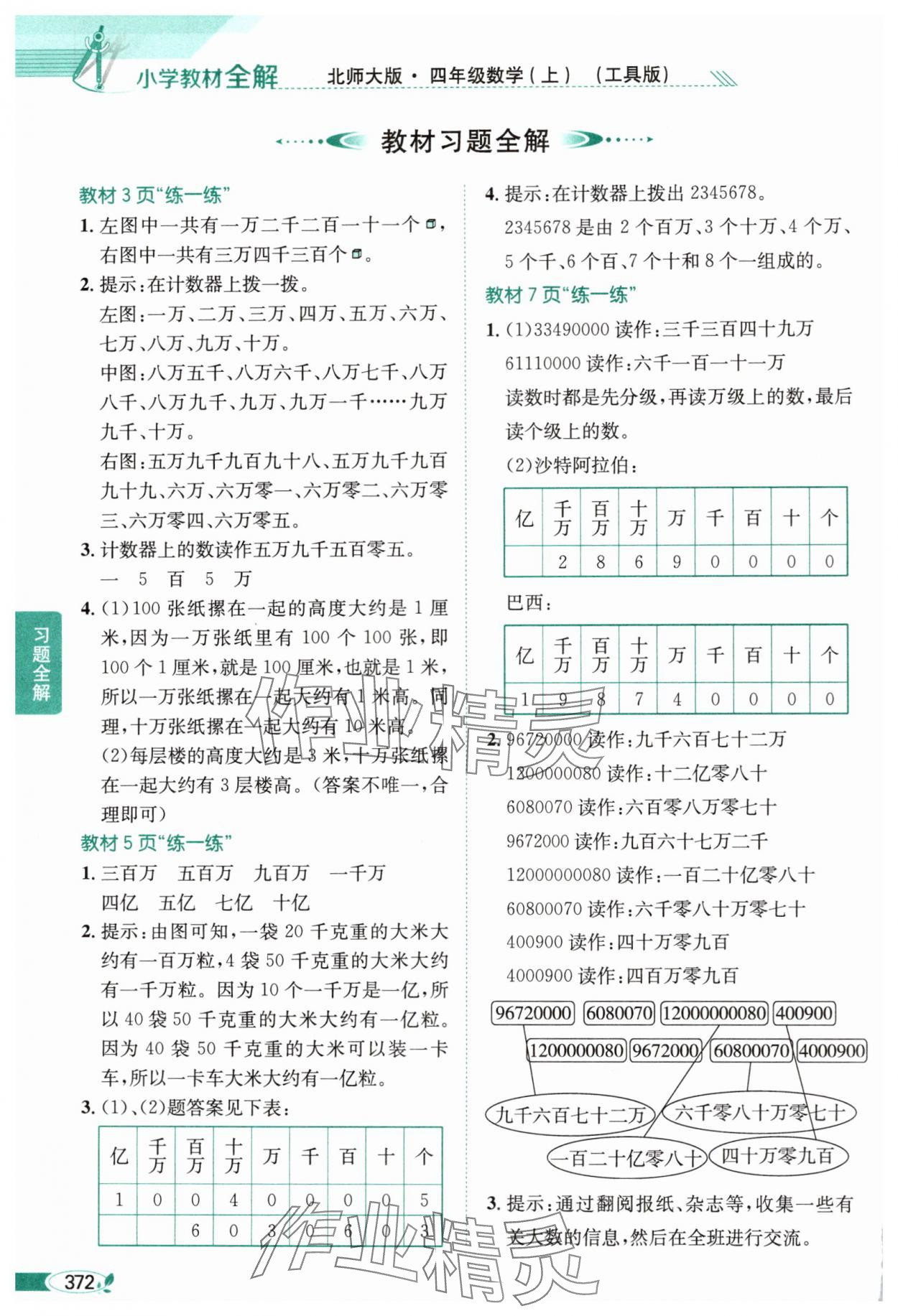 2024年教材课本四年级数学上册北师大版 参考答案第1页