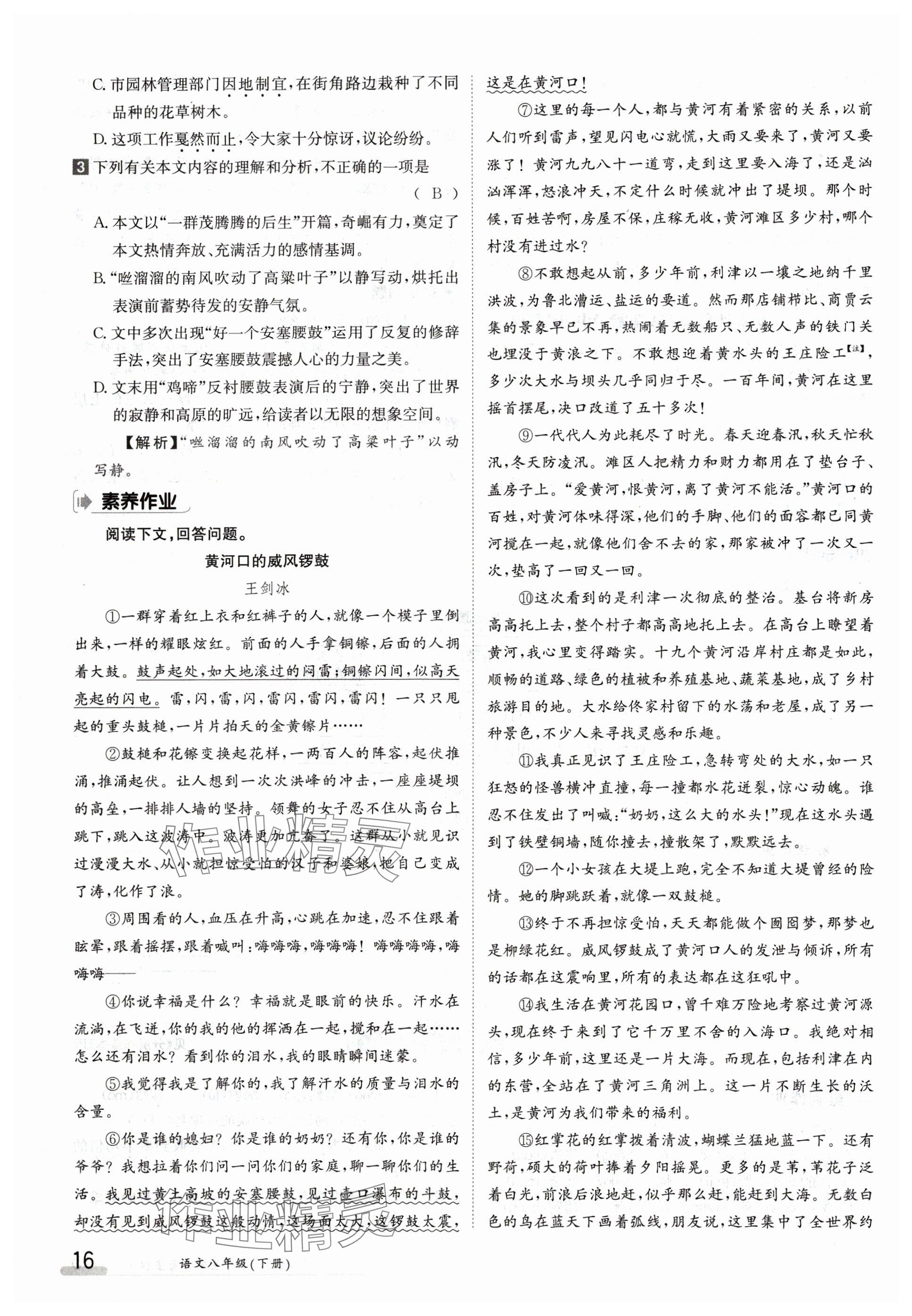 2024年金太陽導(dǎo)學(xué)案八年級語文下冊人教版 參考答案第16頁