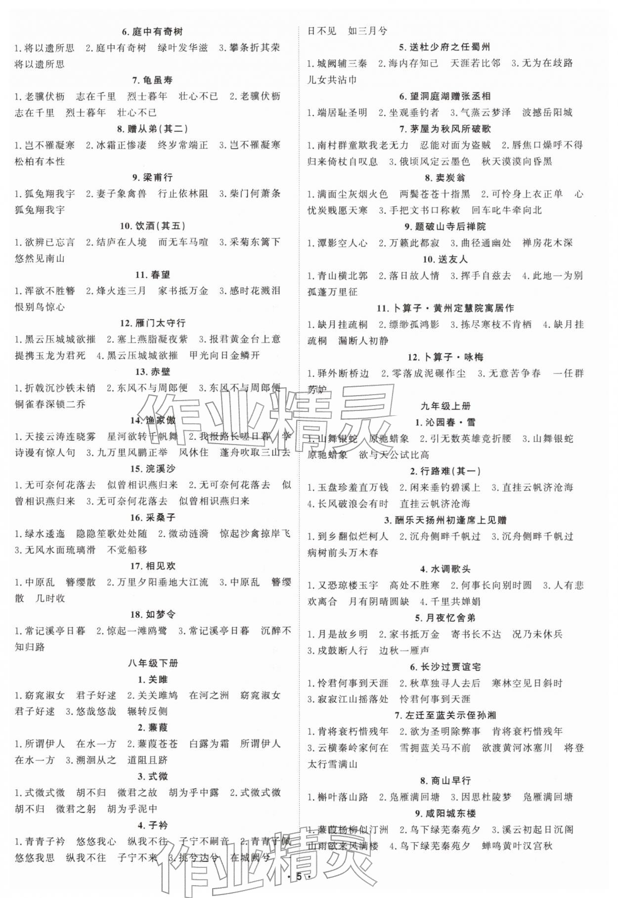 2026年初中总复习手册中国石油大学出版社语文人教版&nbsp;参考答案第4页