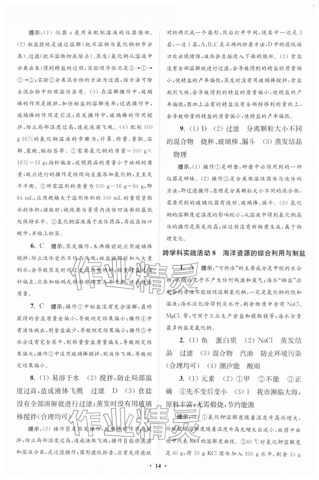 2025年初中化學(xué)小題狂做九年級下冊人教版提優(yōu)版 參考答案第14頁