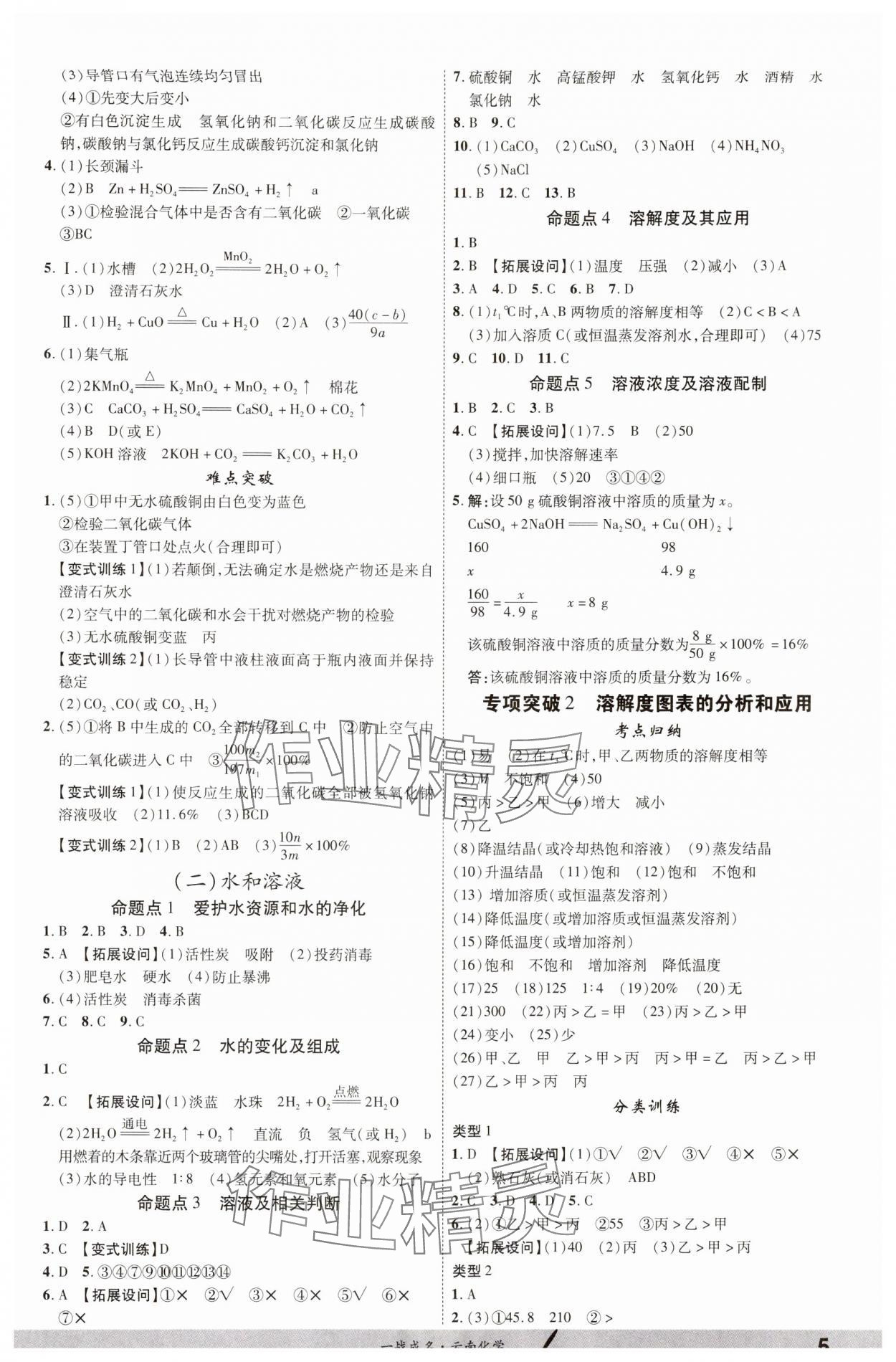 2024年一战成名考前新方案化学云南专版 参考答案第5页