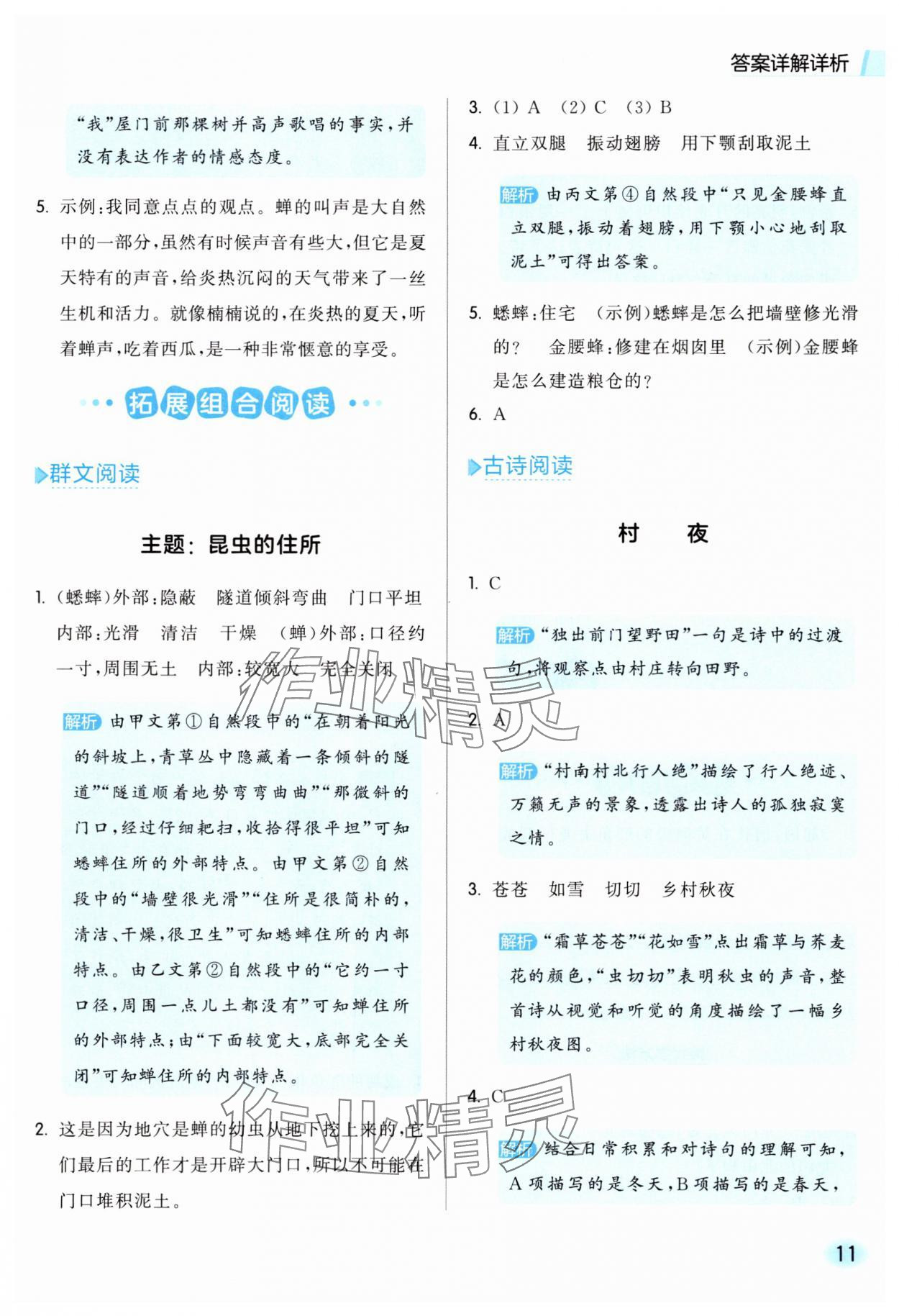 2025年亮点给力同步阅读四年级语文上册人教版&nbsp;参考答案第11页