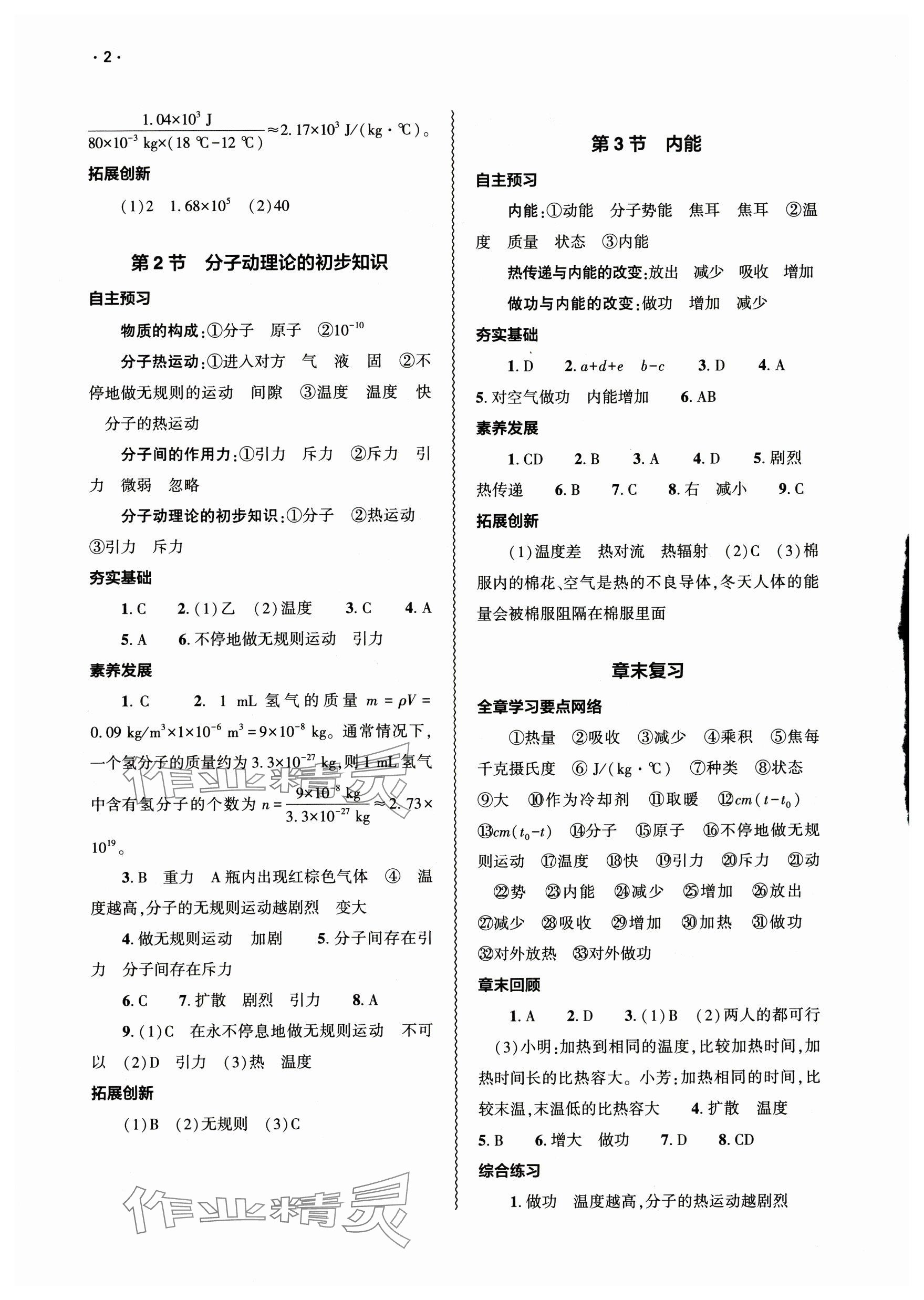 2025年基础训练大象出版社九年级物理全一册人教版 参考答案第2页