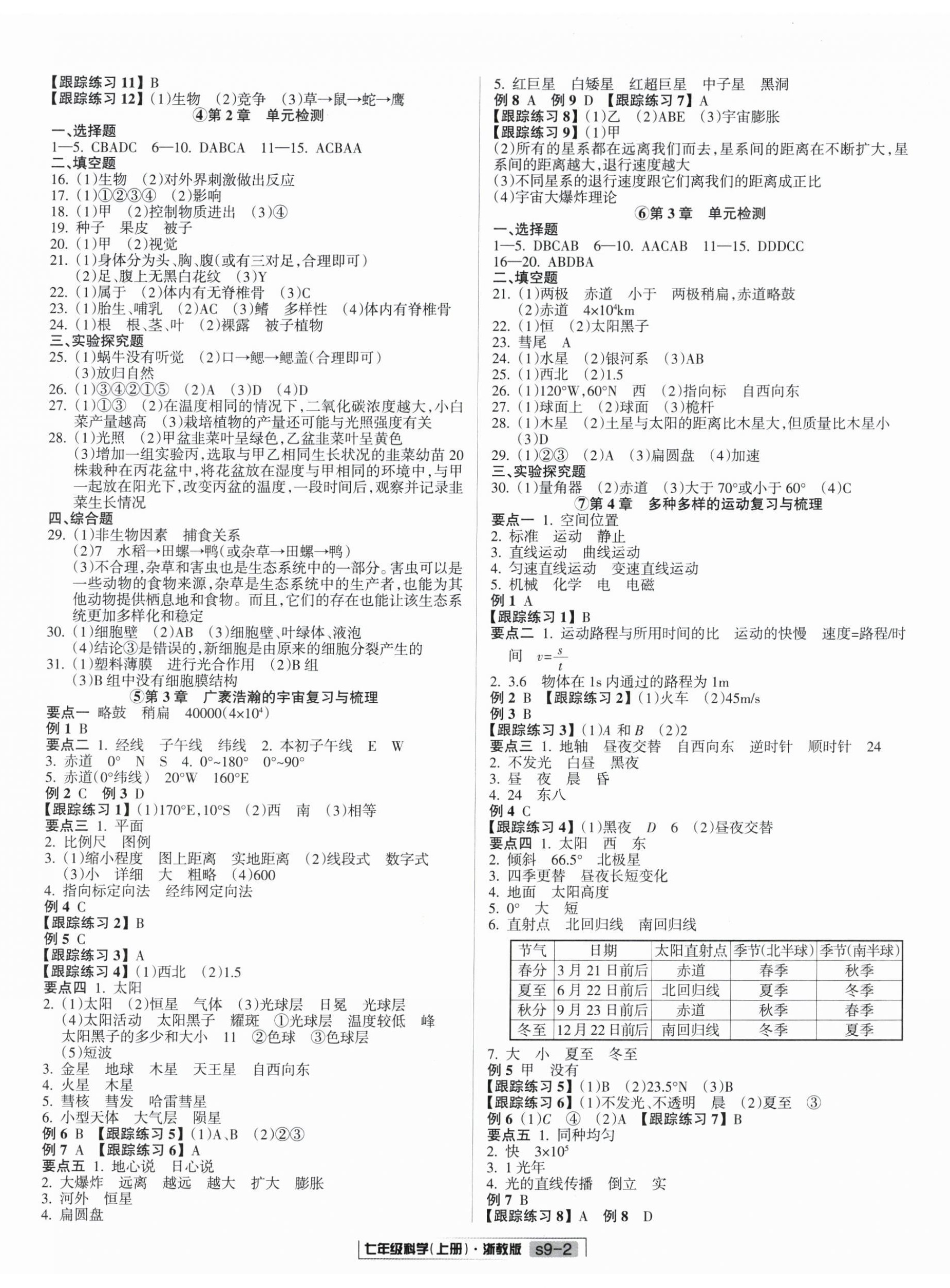 2025年励耘书业浙江新期末七年级科学上册浙教版&nbsp;参考答案第2页