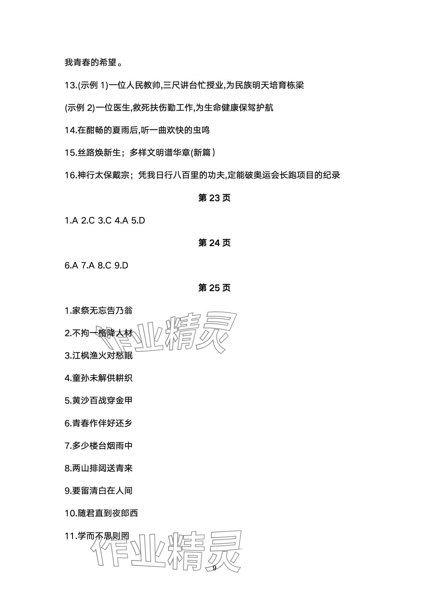 2024年超级课堂中考冲刺语文湖北专版&nbsp;第9页