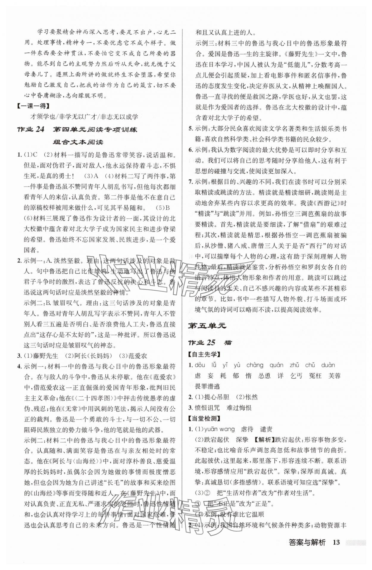 2025年啟東中學(xué)作業(yè)本七年級(jí)語文上冊(cè)人教版 第13頁