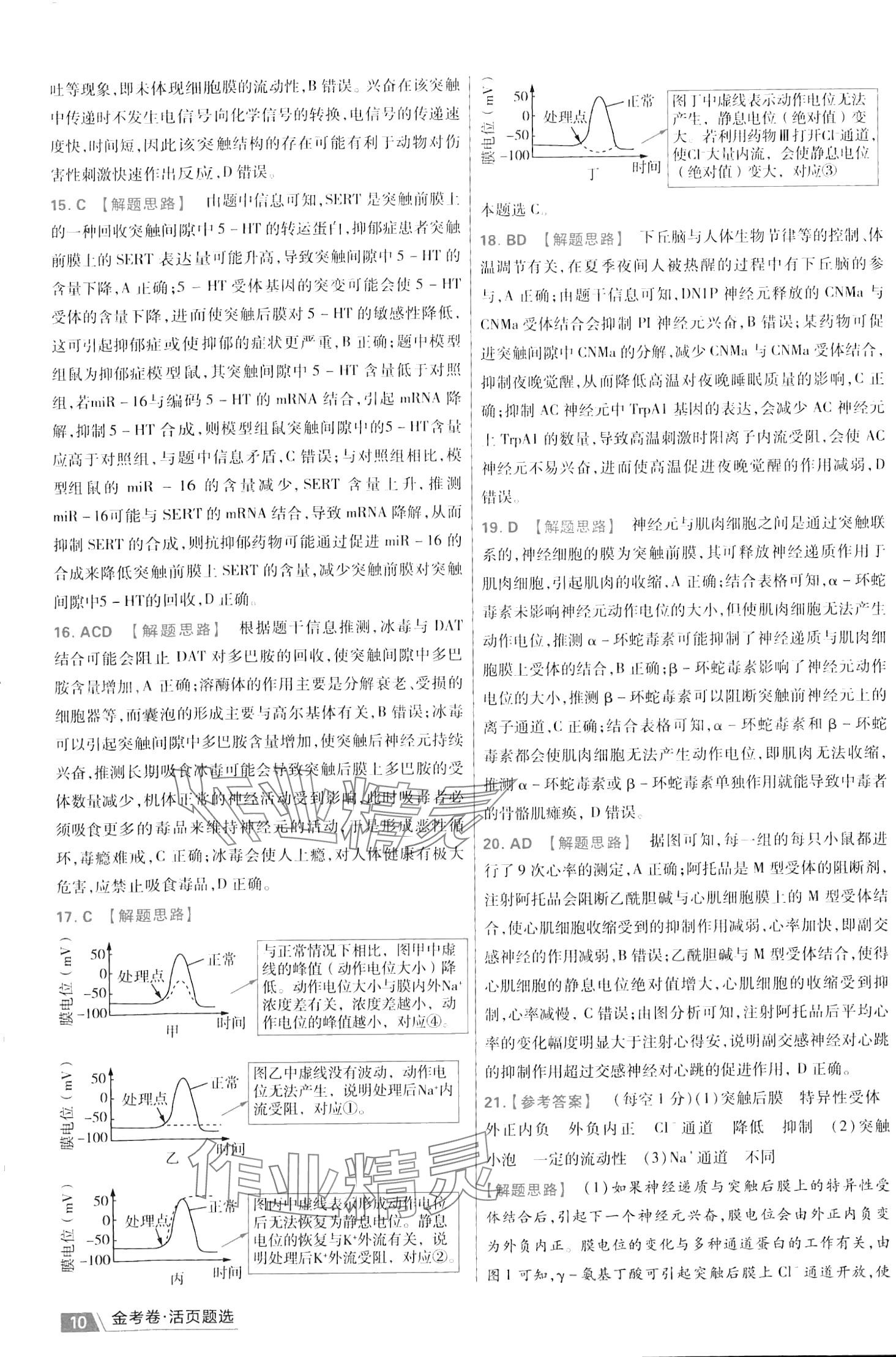 2024年金考卷活頁題選高中生物選擇性必修1人教版 第12頁