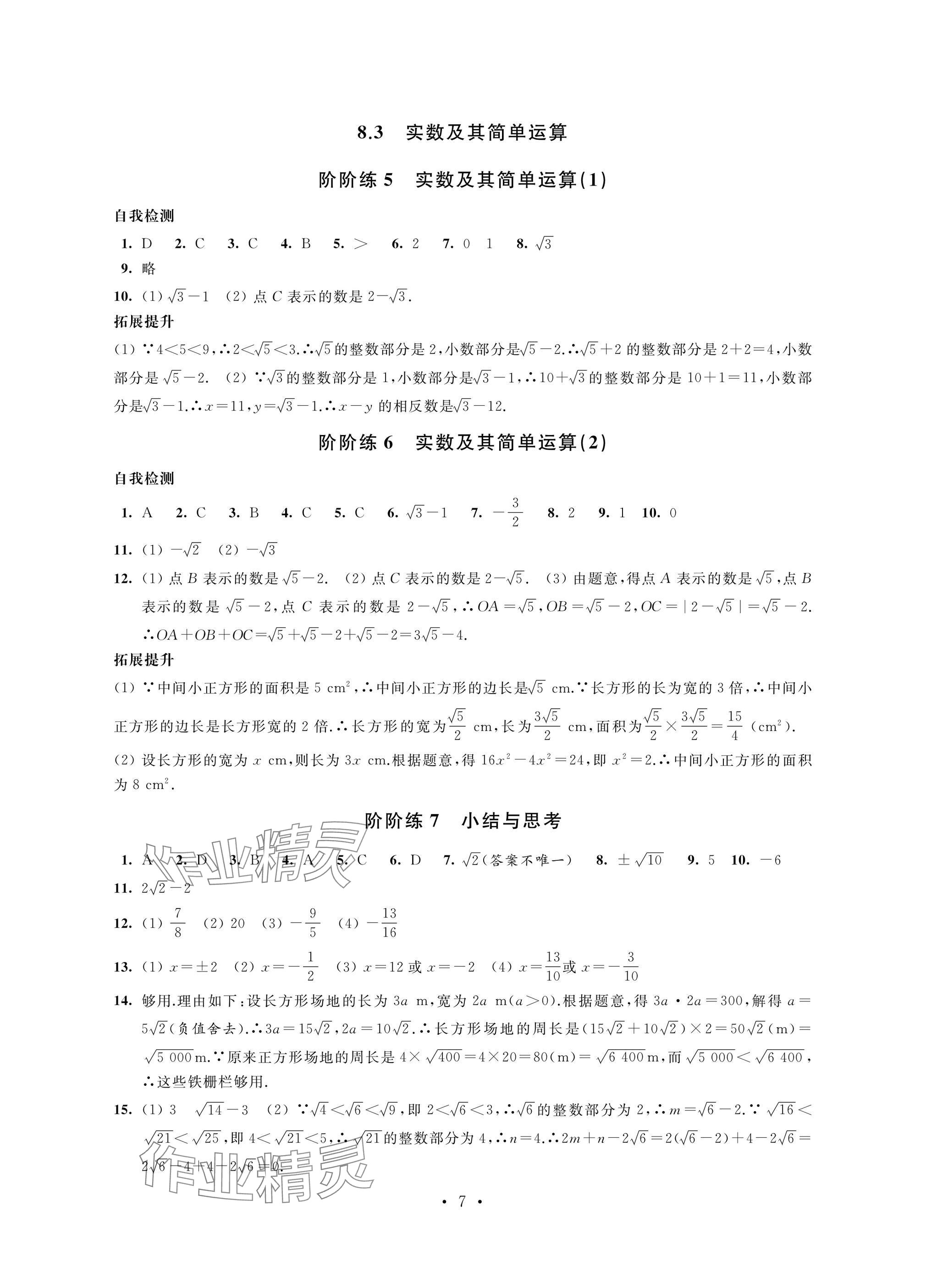 2025年自我提升與評價七年級數(shù)學(xué)下冊人教版 參考答案第7頁