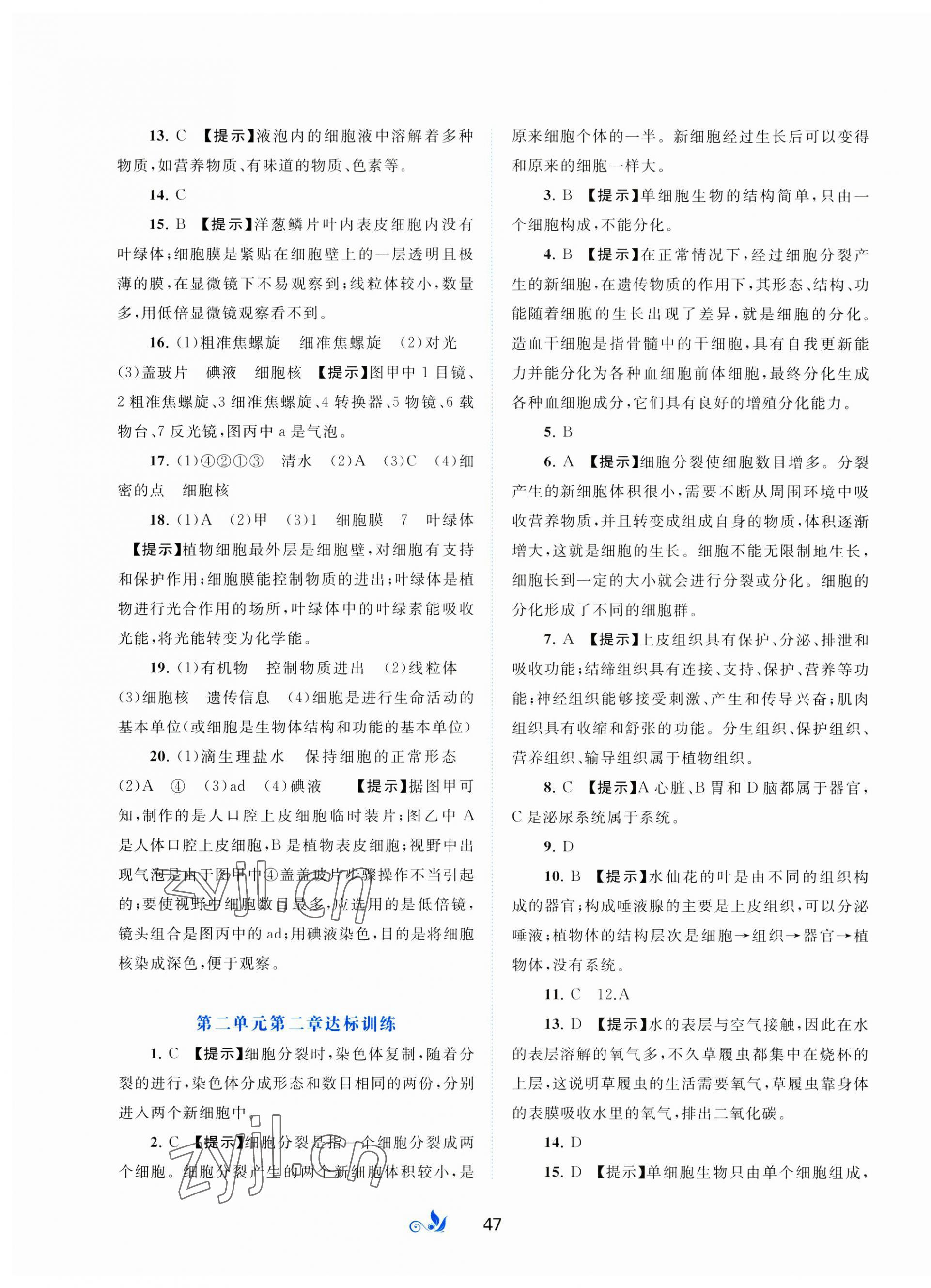 2023年新課程學(xué)習(xí)與測評單元雙測七年級生物上冊人教版A版 第3頁