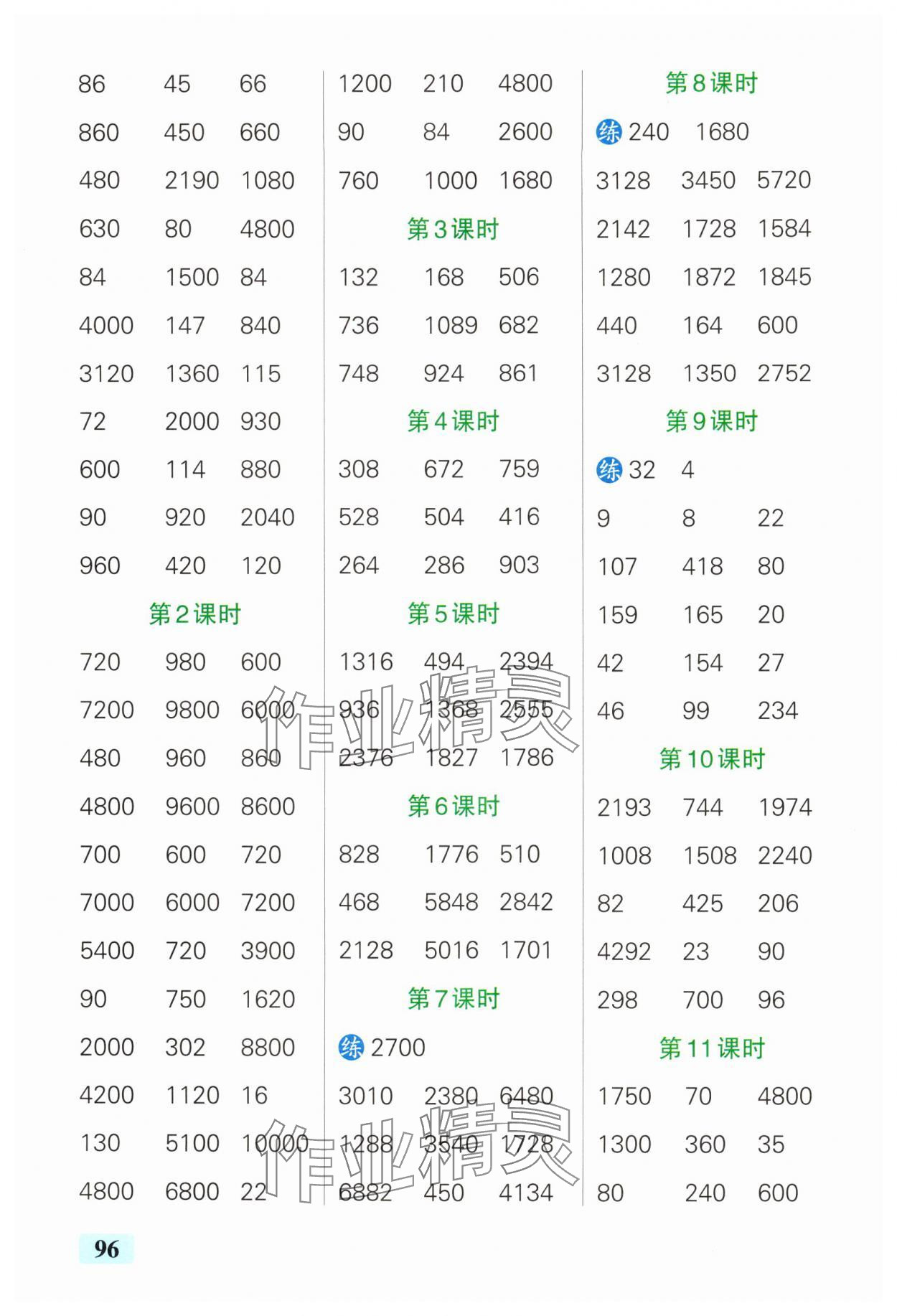 2025年小学学霸口算三年级数学下册人教版 参考答案第6页