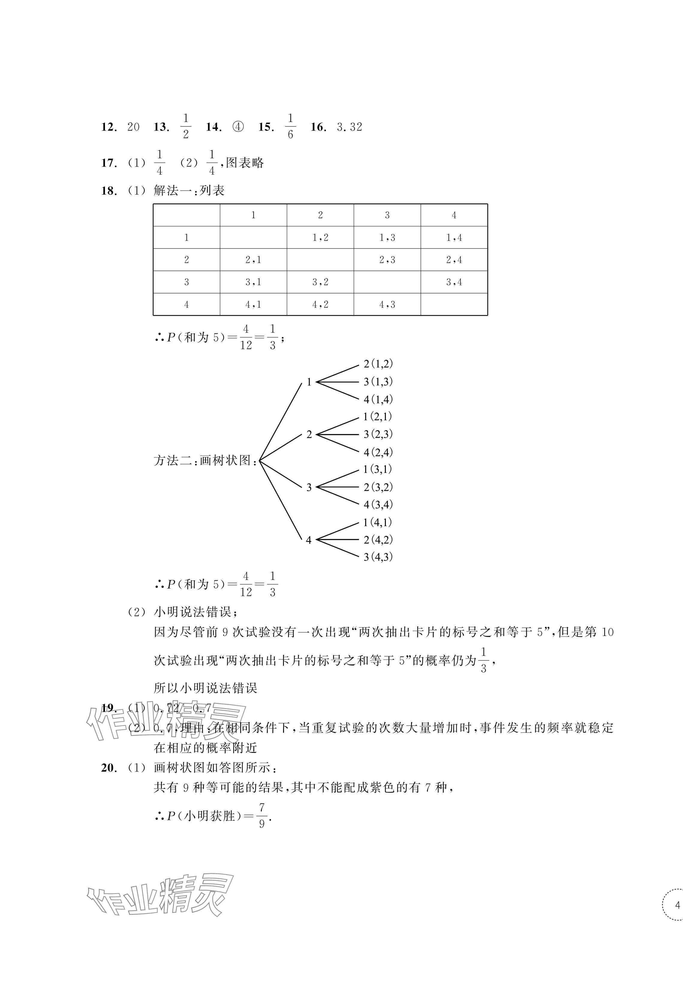 2024年單元學習指導與練習九年級數學上冊浙教版 參考答案第7頁