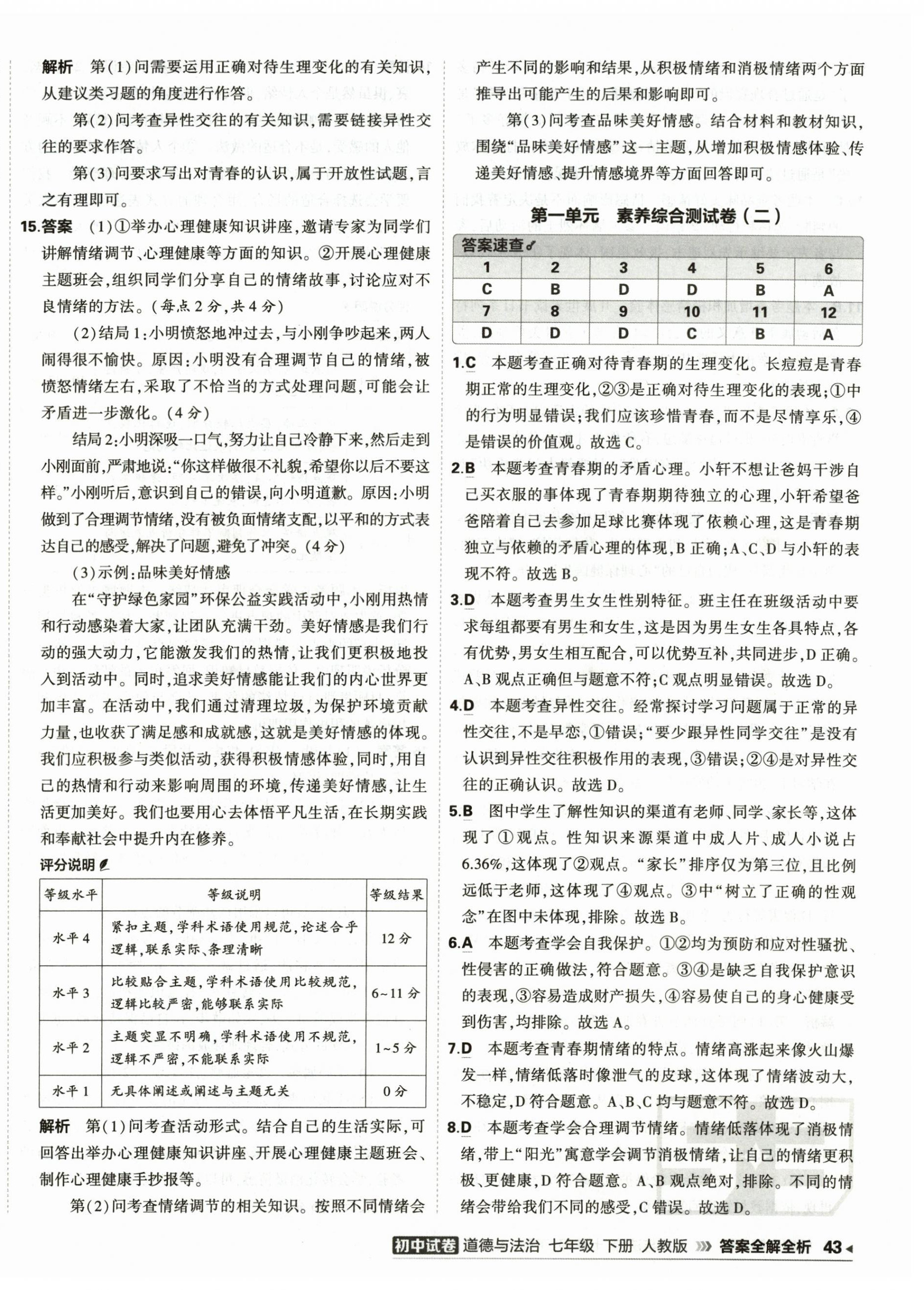 2026年5年中考3年模拟初中试卷七年级道德与法治下册人教版&nbsp;第2页