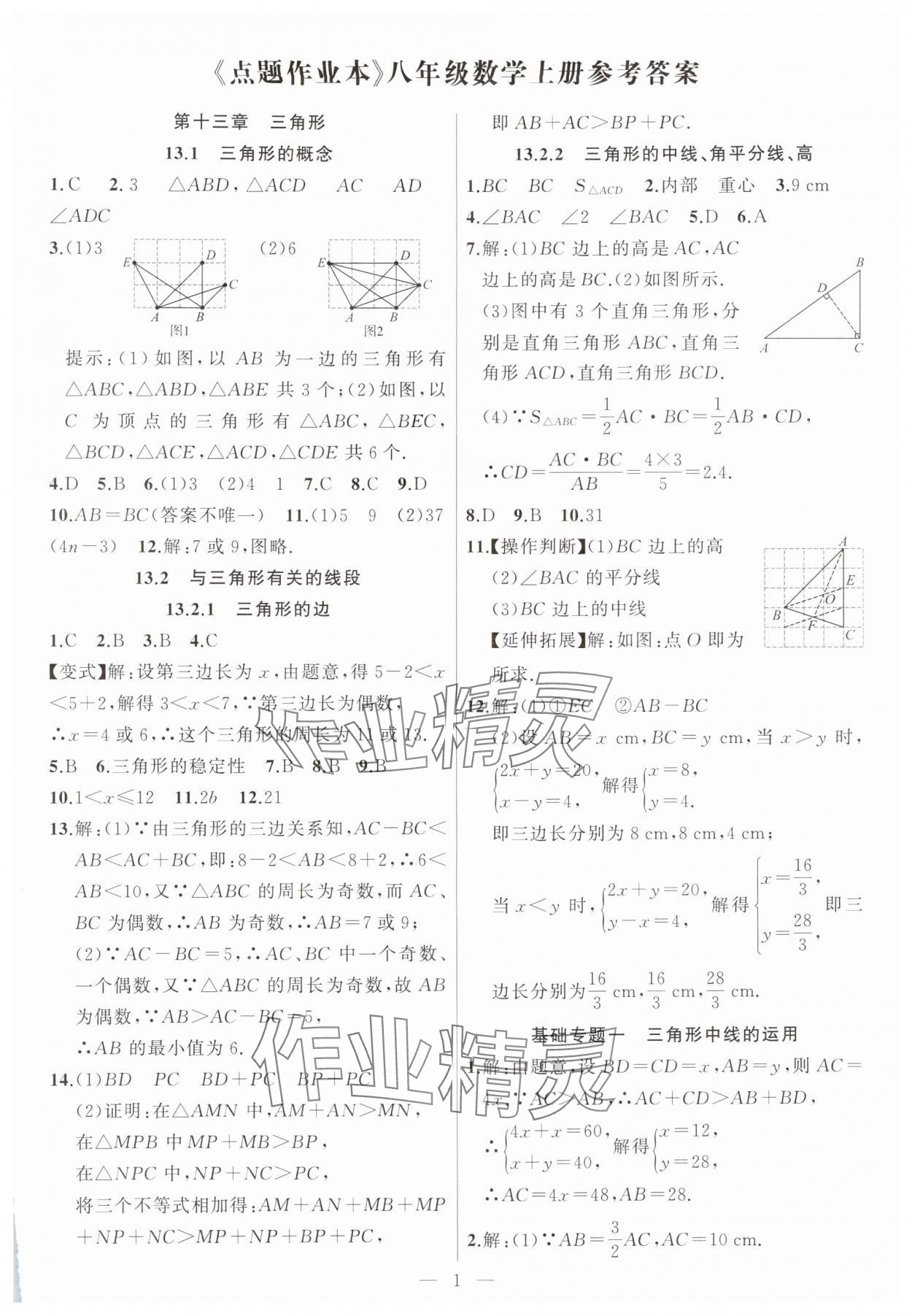 2025年高手点题作业本八年级数学上册人教版 第1页