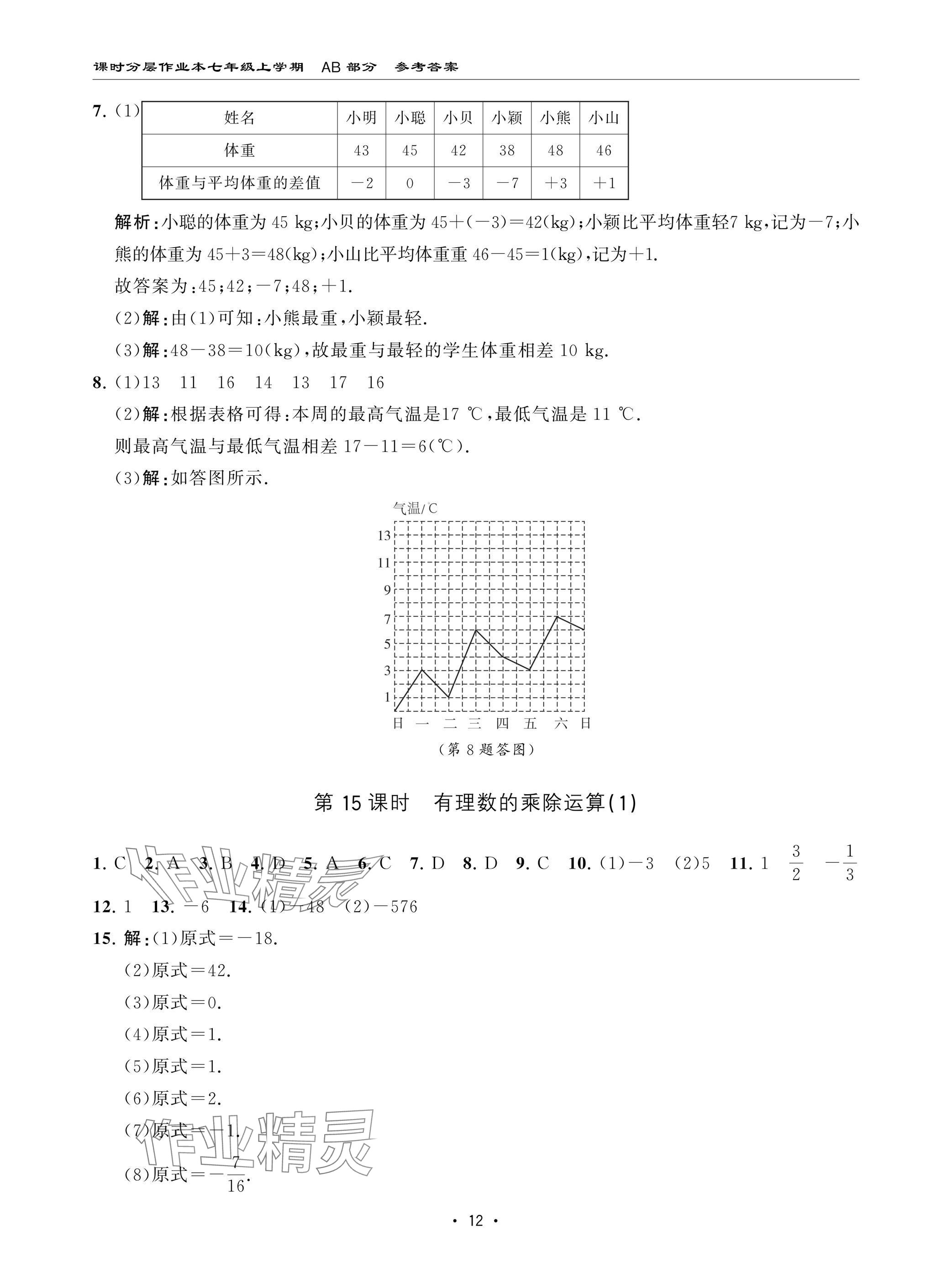 2024年課時分層作業(yè)本七年級數(shù)學(xué)上冊北師大版 參考答案第12頁