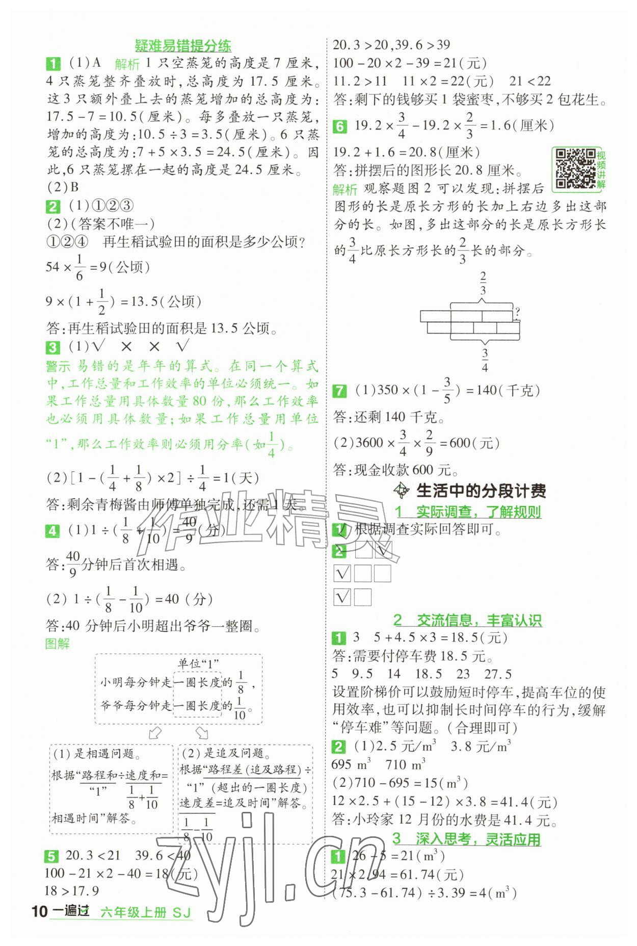 2026年一遍过六年级数学上册苏教版&nbsp;参考答案第10页