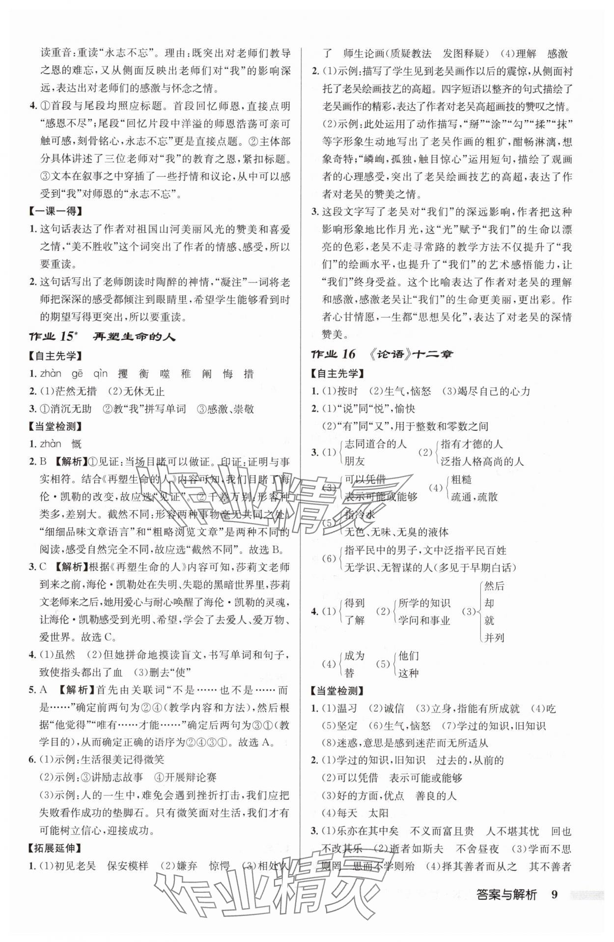 2025年啟東中學作業(yè)本七年級語文上冊人教版 第9頁