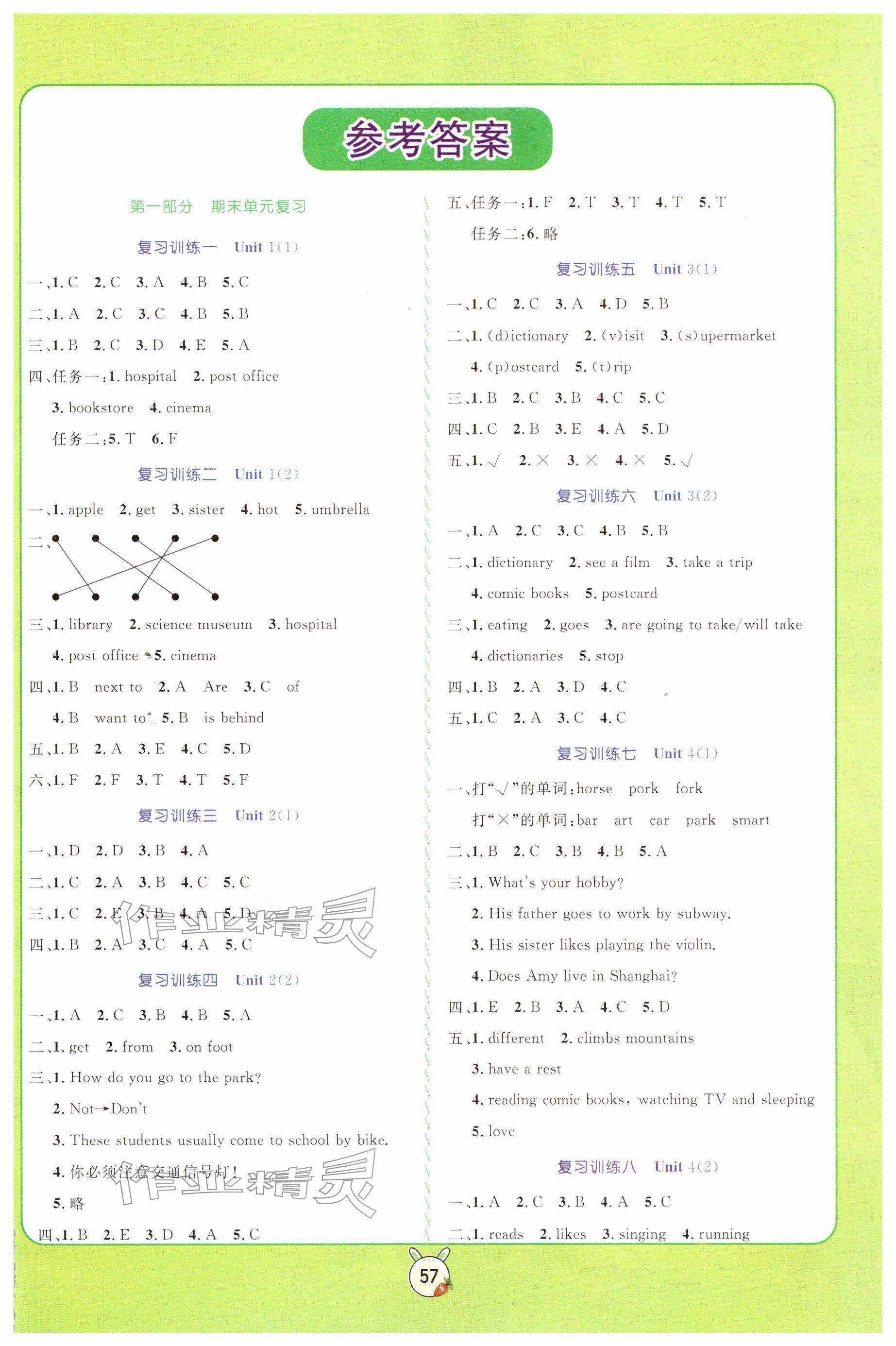 2026年状元课堂寒假衔接复习计划六年级英语&nbsp;参考答案第1页