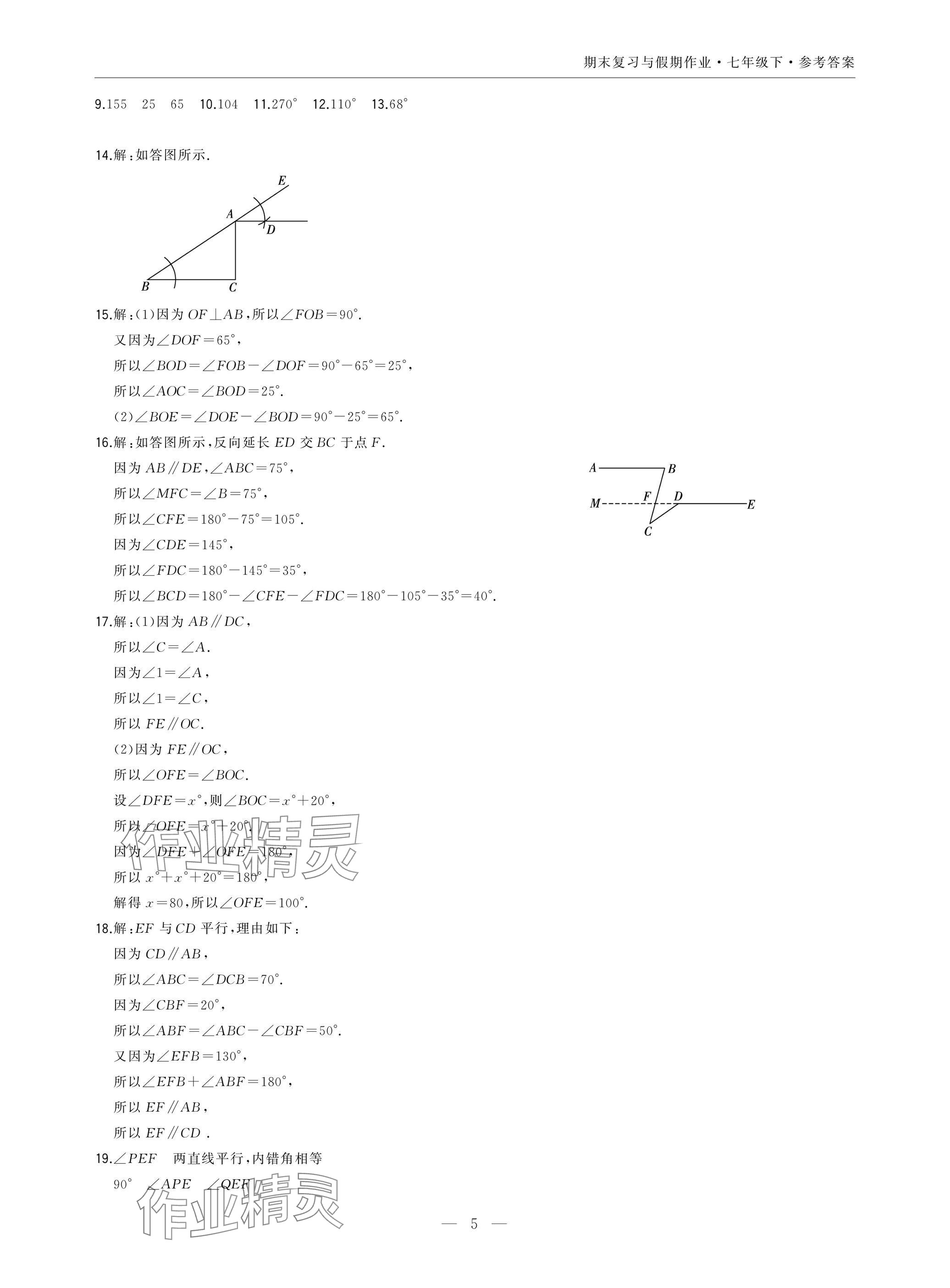 2025年智能作業與測評期末復習與假期作業七年級數學下冊北師大版 參考答案第5頁