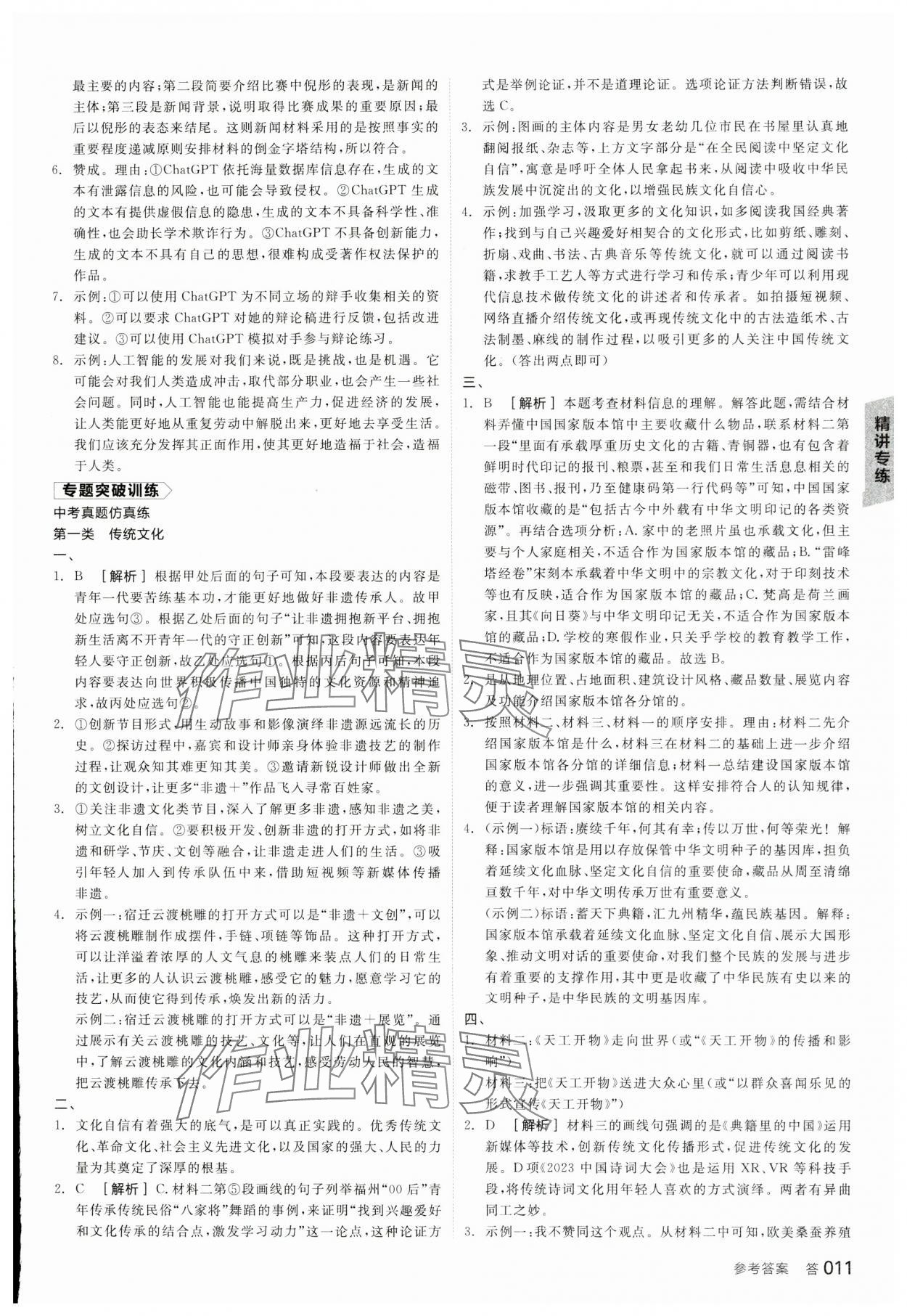 2024年全品中考復(fù)習(xí)方案語(yǔ)文宿遷專版 參考答案第10頁(yè)