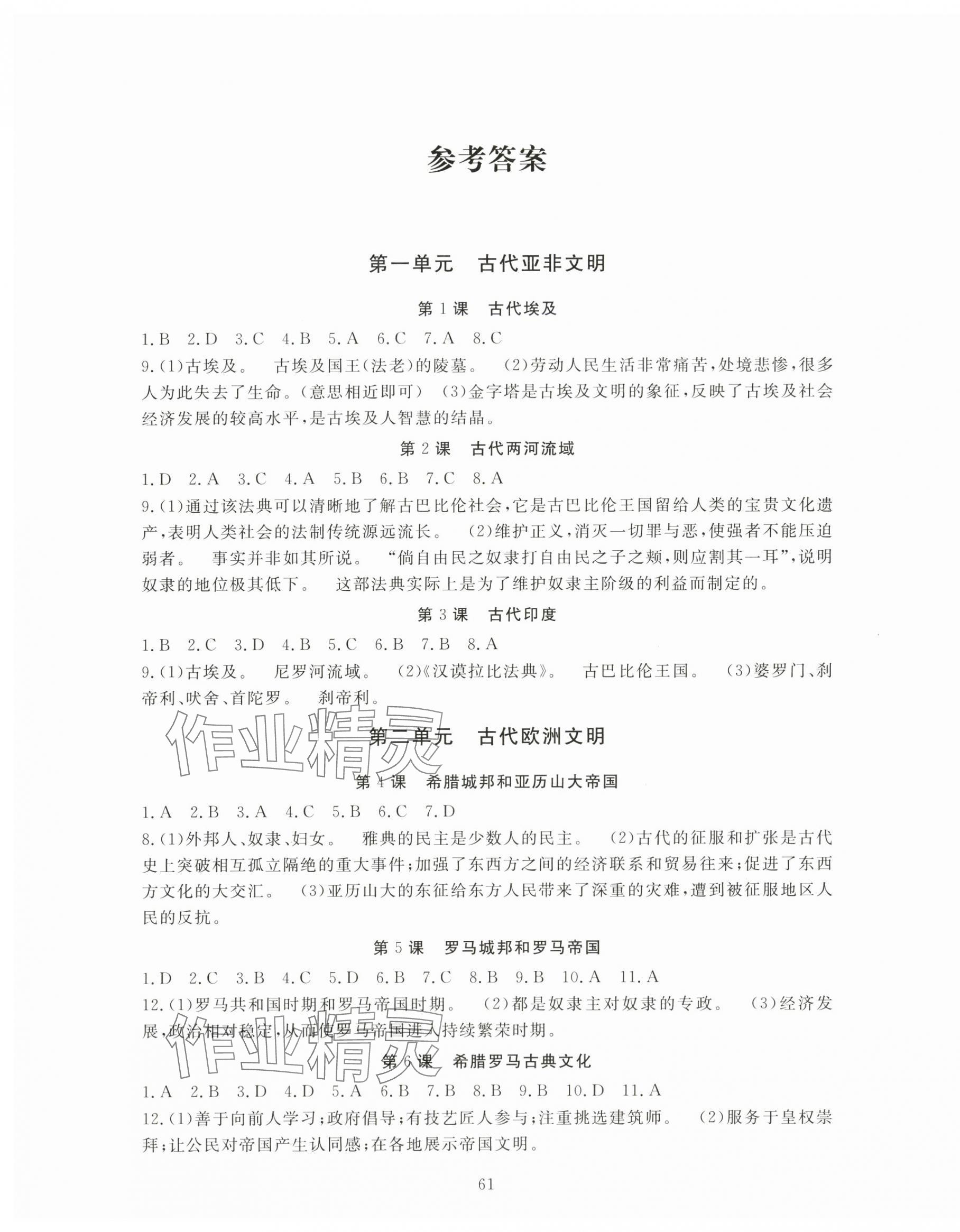 2025年全程助学与学习评估九年级历史上册人教版 参考答案第1页