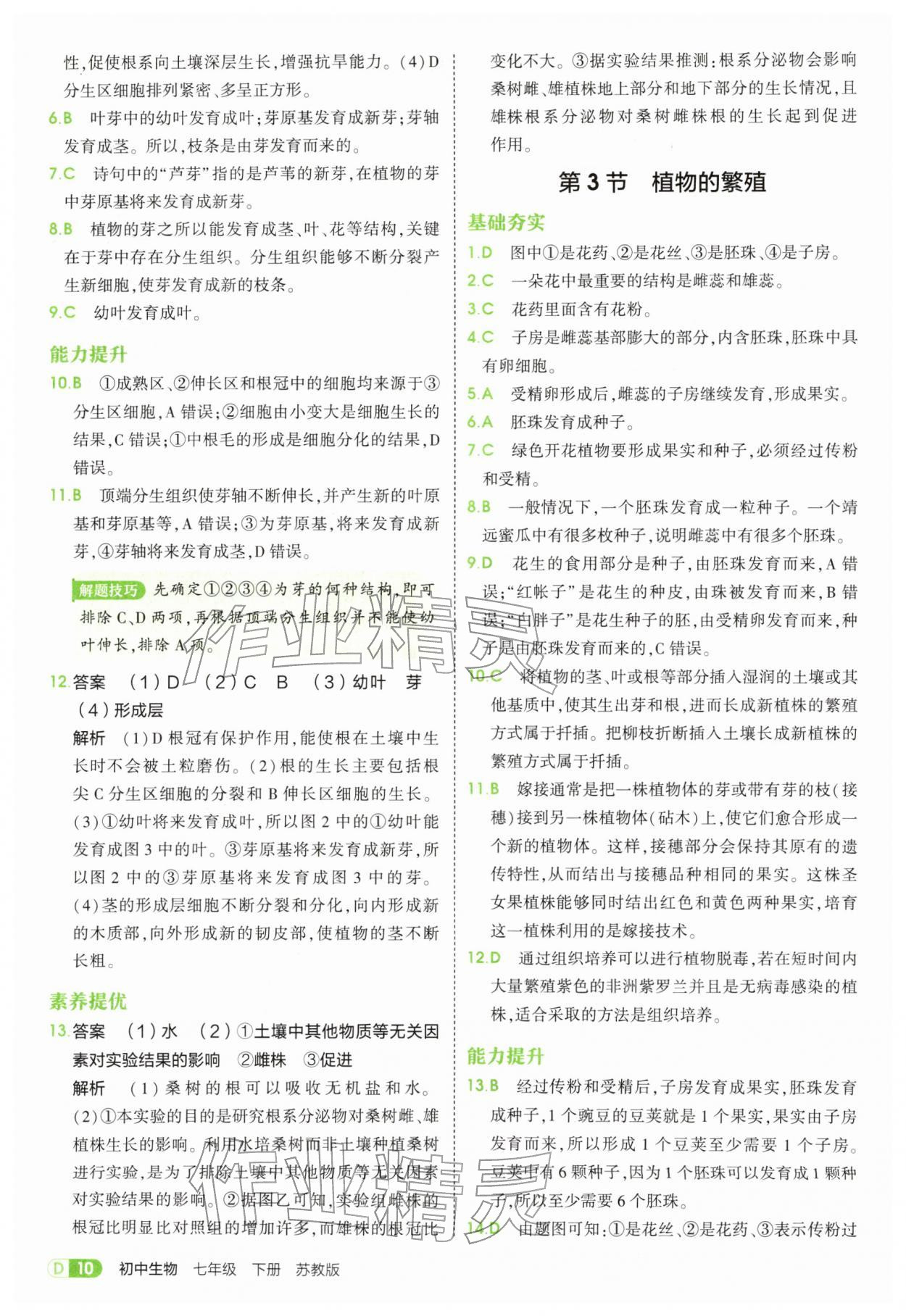 2026年5年中考3年模拟七年级生物下册苏教版&nbsp;第10页