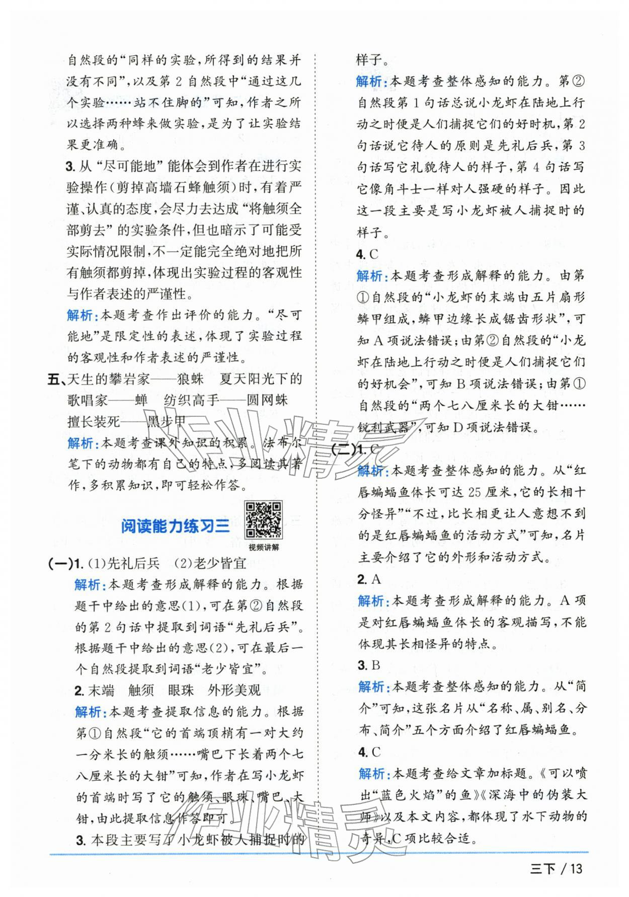 2026年阳光同学课时优化作业三年级语文下册人教版山东专版&nbsp;第13页