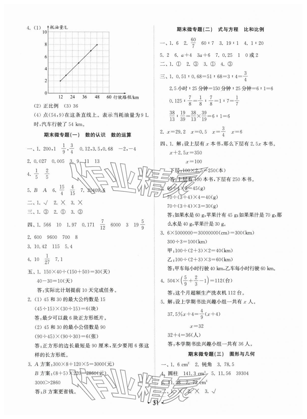 2025年金钥匙试卷基础练六年级数学下册人教版 参考答案第3页