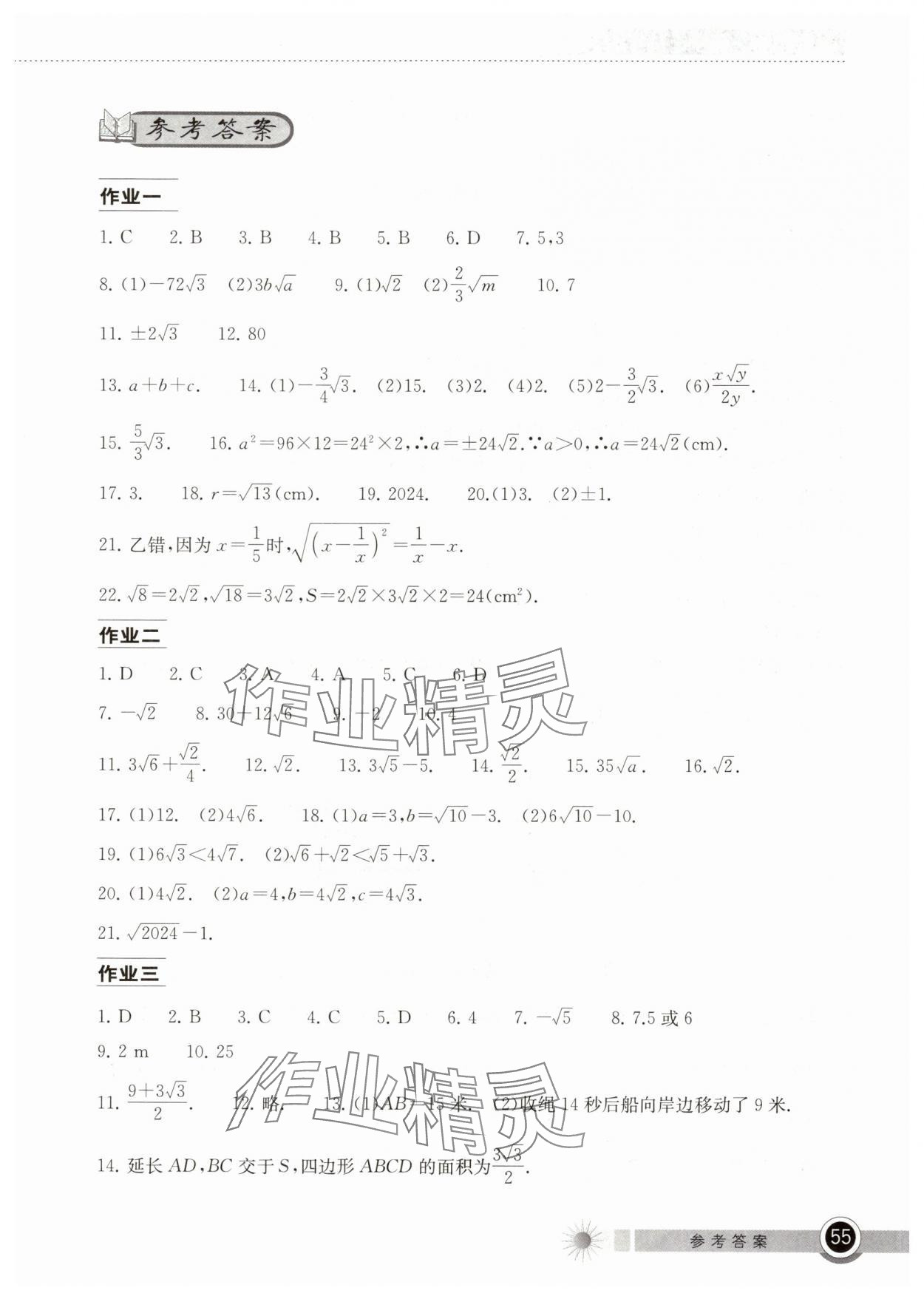2025年長江作業(yè)本暑假作業(yè)湖北教育出版社八年級數(shù)學(xué) 第1頁