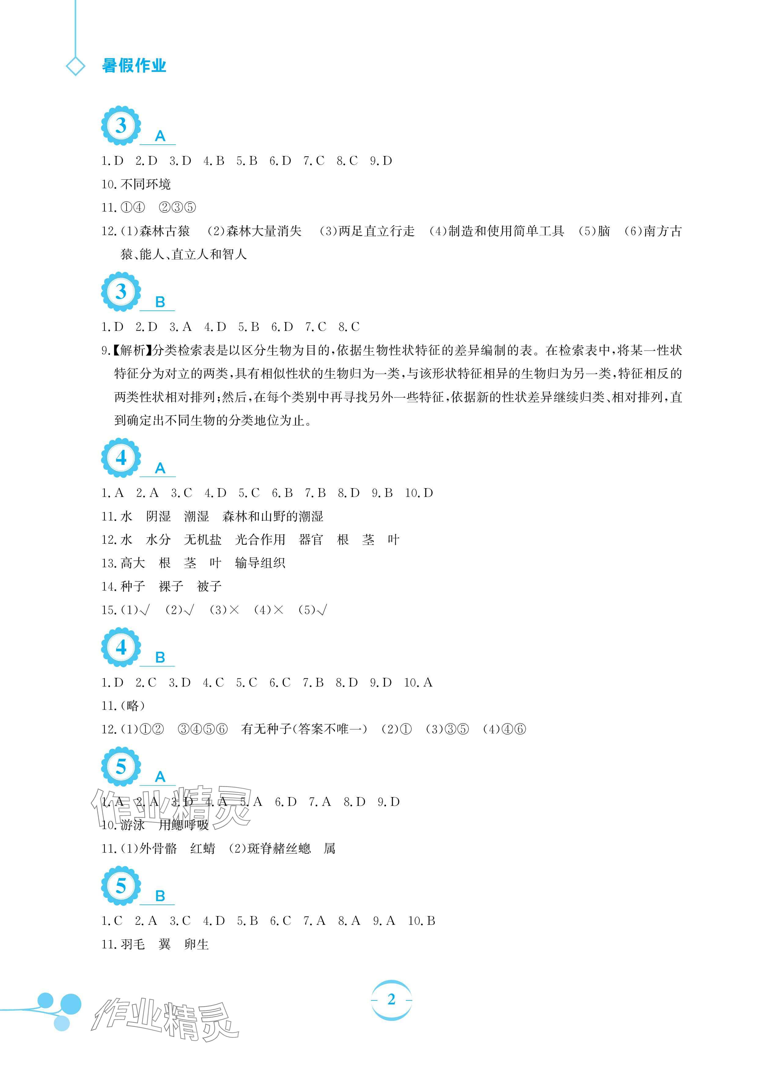 2025年暑假作業(yè)安徽教育出版社八年級生物北師大版 參考答案第2頁