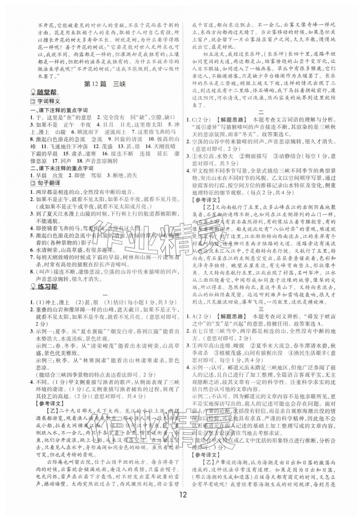 2026年中考幫九年級語文人教版河南專版&nbsp;參考答案第11頁