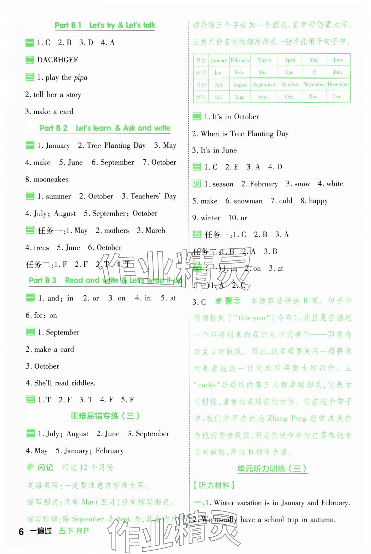 2025年一遍過五年級小學英語下冊人教版 參考答案第6頁