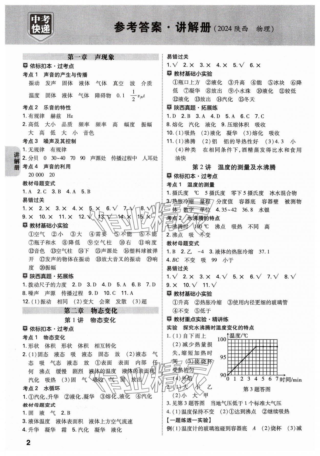 2024年中考一練通物理陜西專版 參考答案第1頁