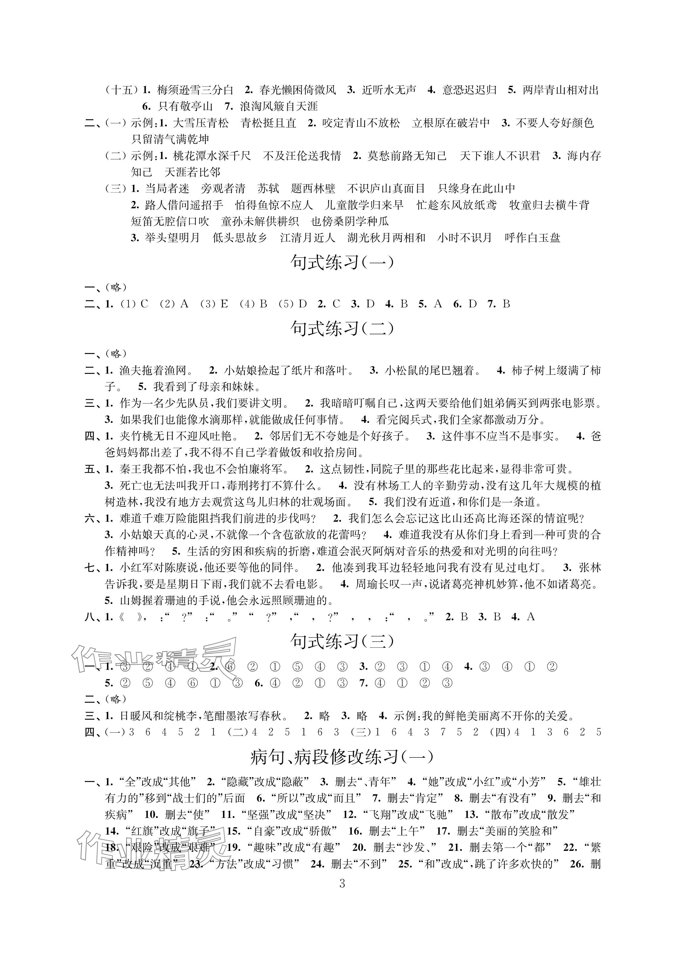 2024年新课标新课程新学案小学总复习语文 参考答案第3页