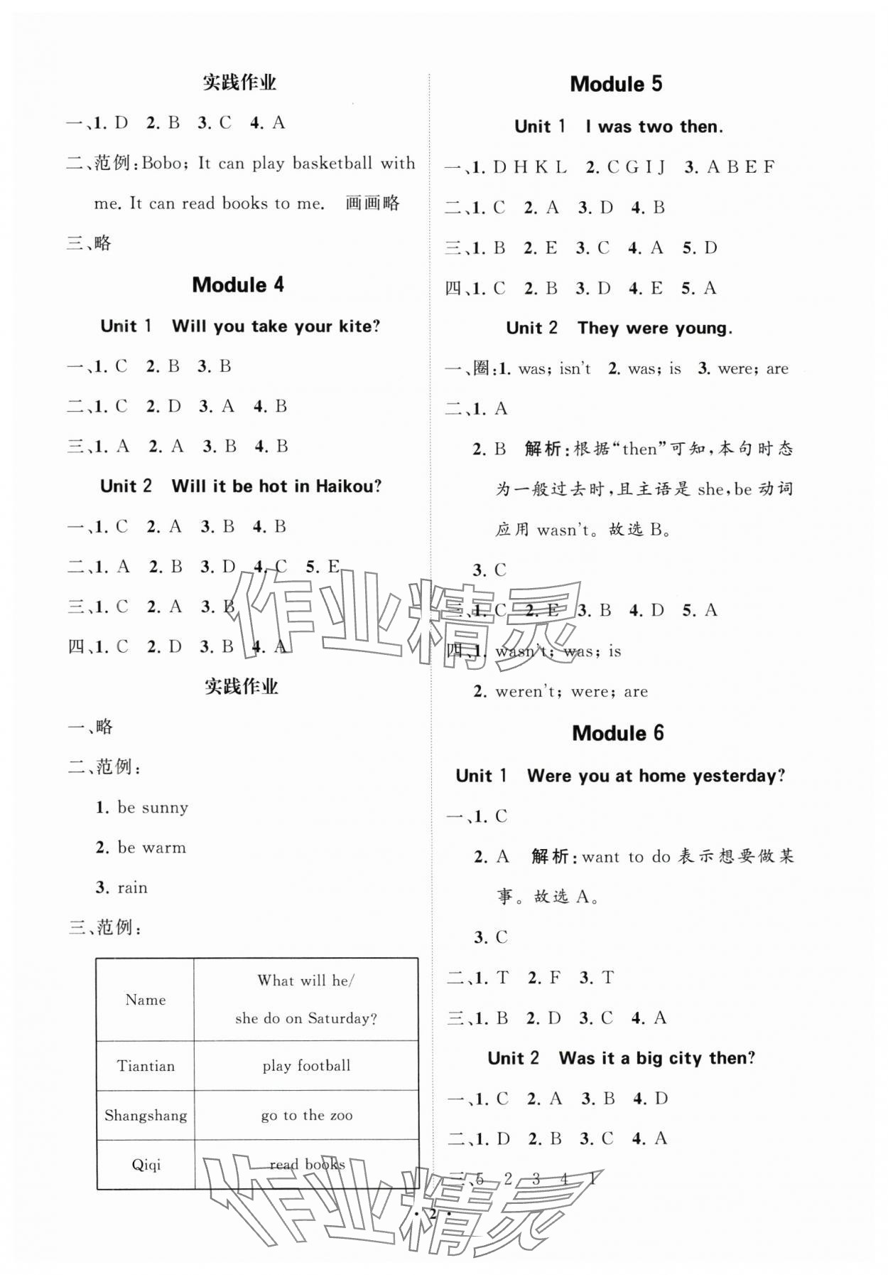 2025年同步練習冊分層指導四年級英語下冊外研版 參考答案第2頁