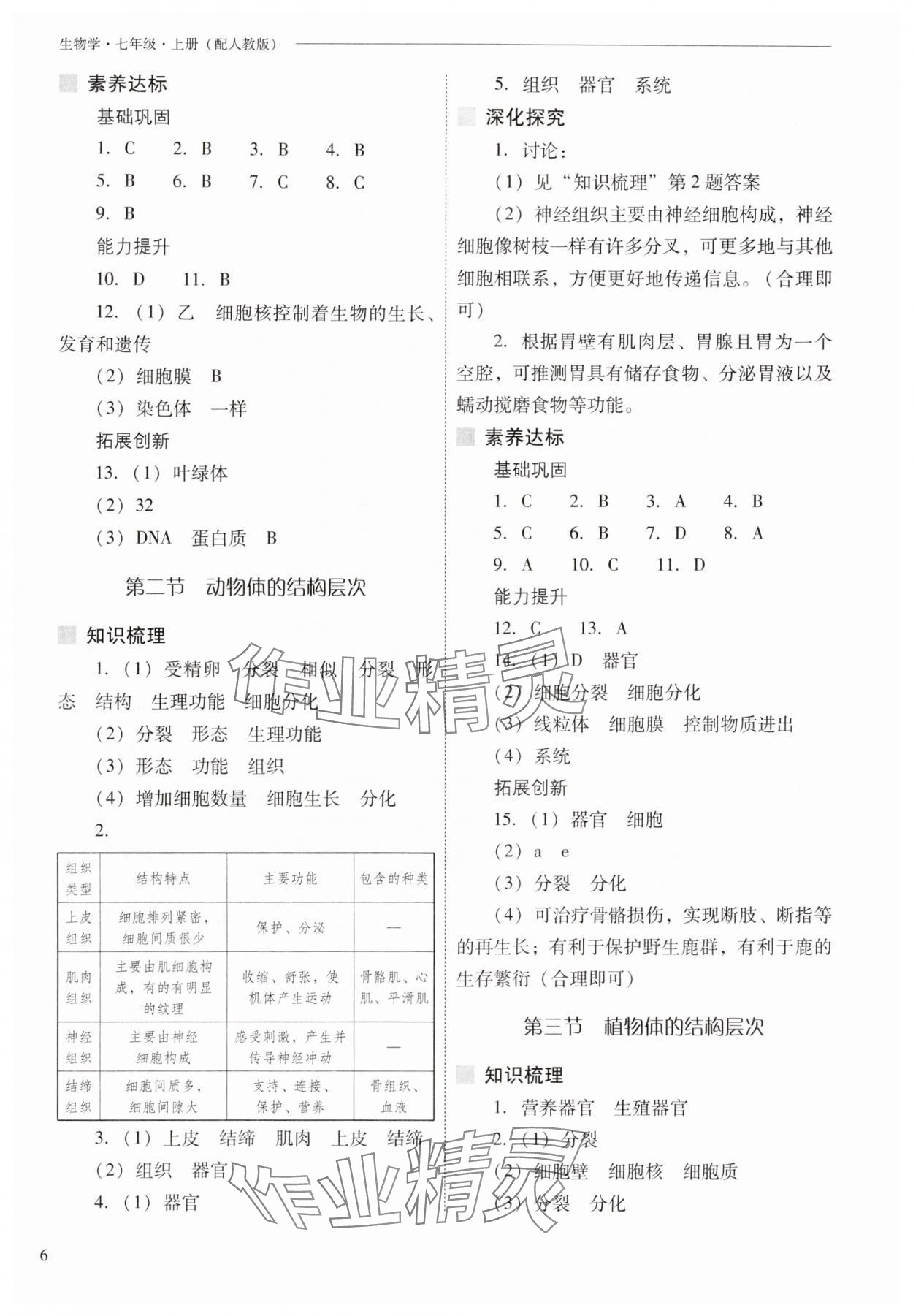 2025年新課程問題解決導(dǎo)學(xué)方案七年級(jí)生物上冊(cè)人教版 參考答案第6頁