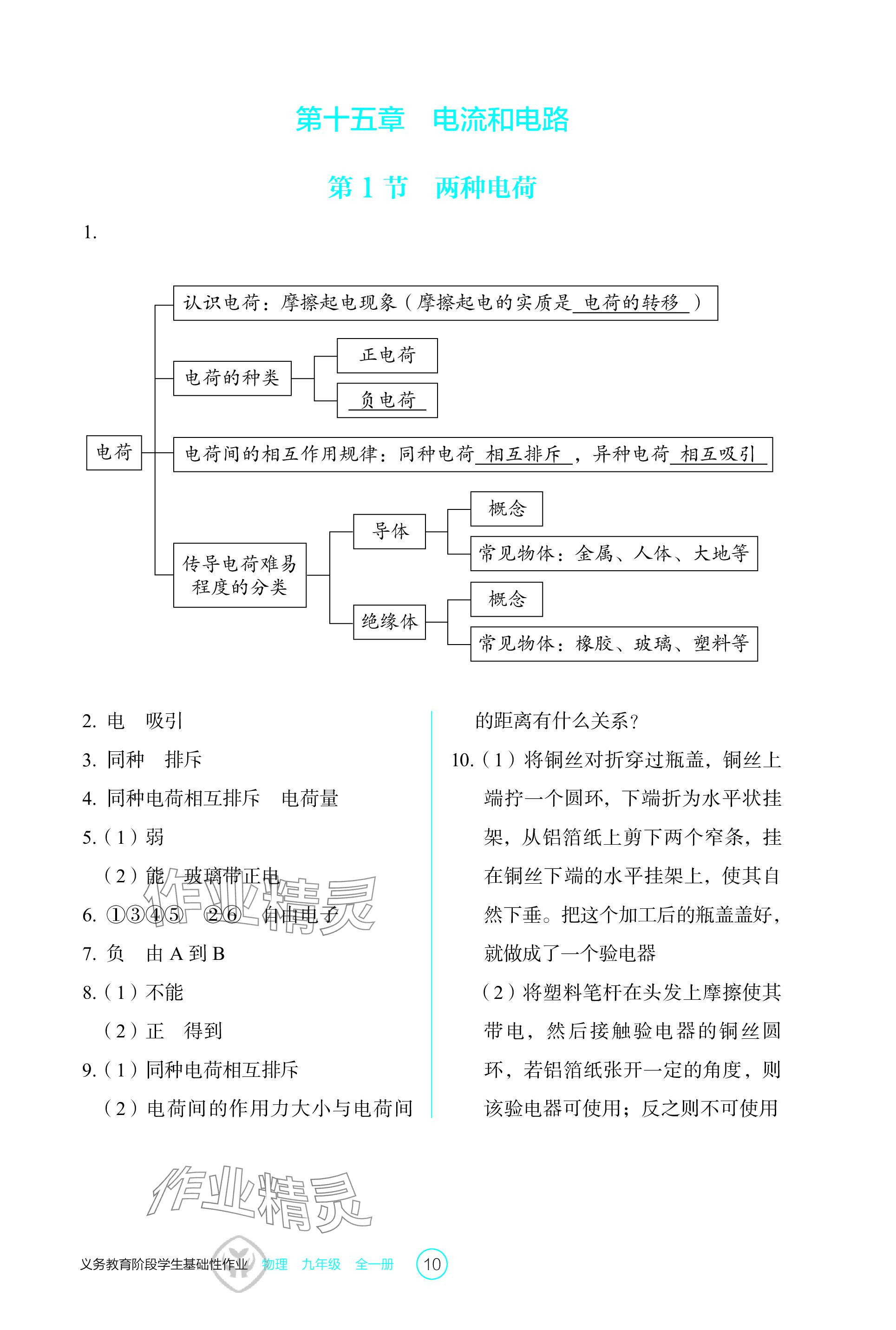 2023年學生基礎性作業(yè)九年級物理全一冊人教版 參考答案第10頁