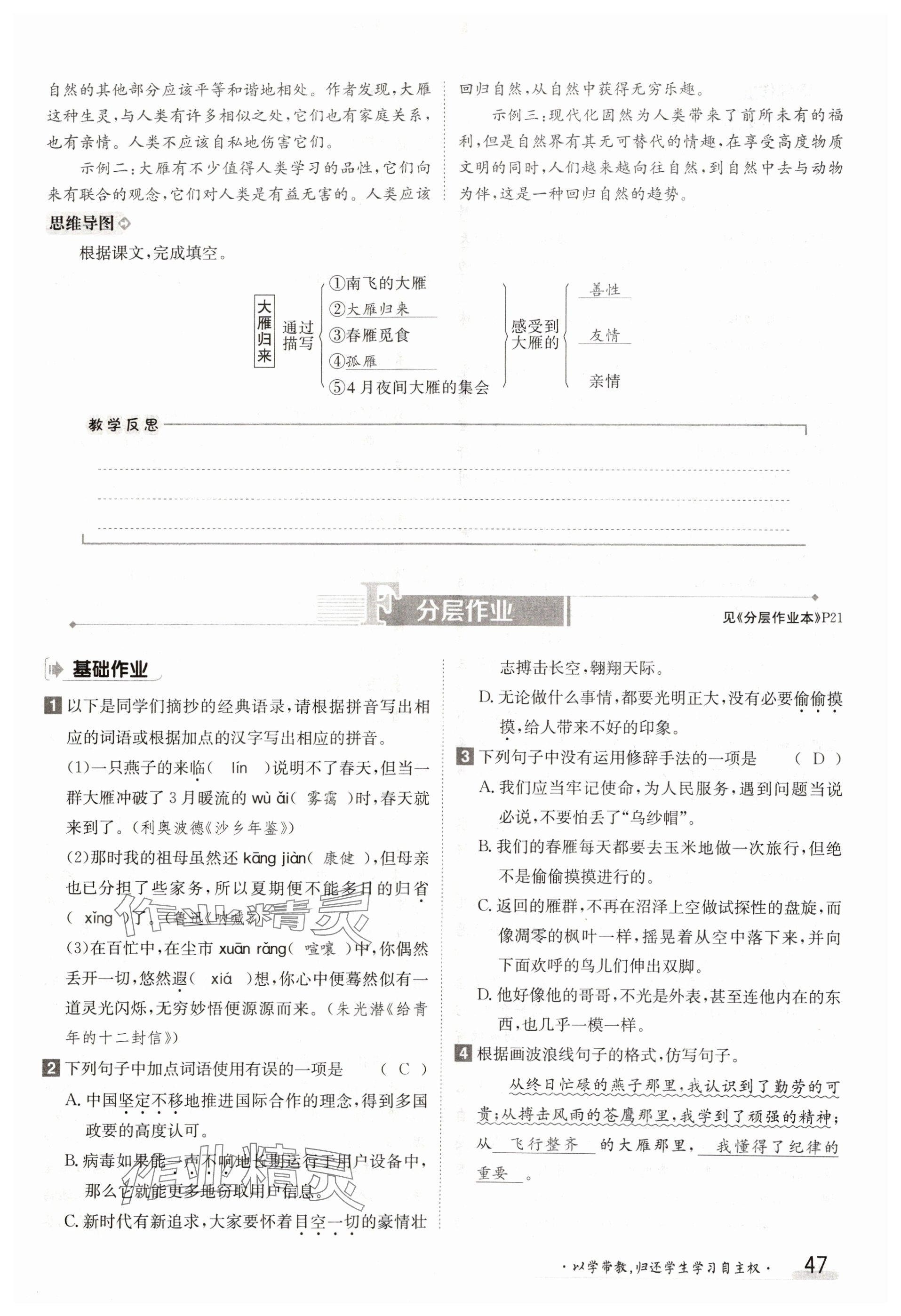 2025年金太陽導學案八年級語文下冊人教版 參考答案第47頁