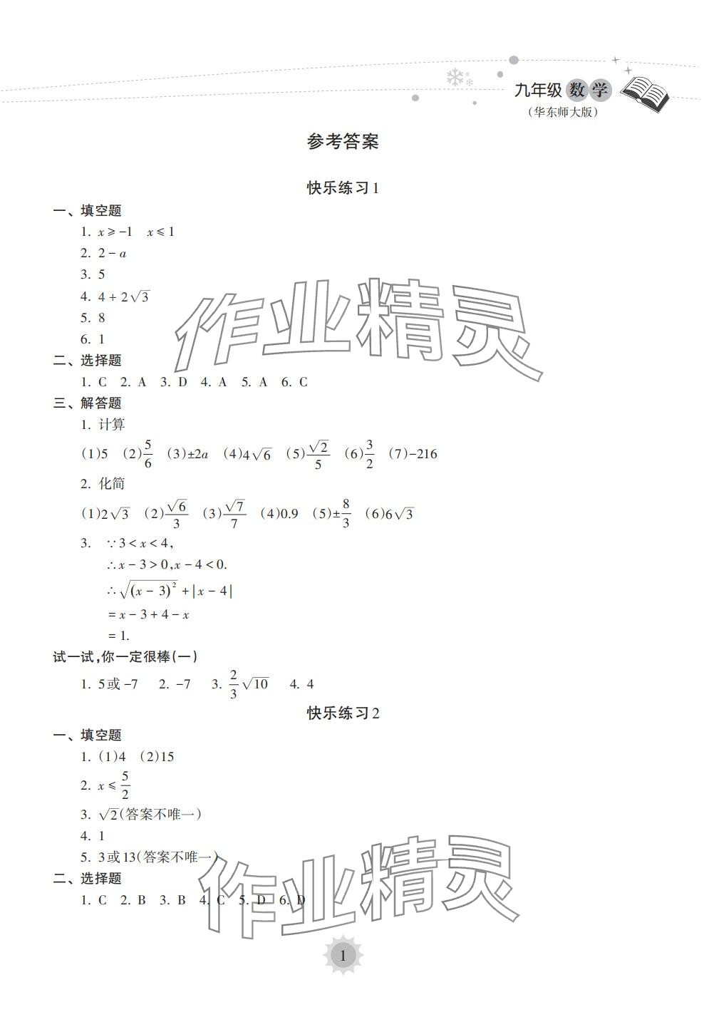 2024年寒假樂園海南出版社九年級數學華師大版 第1頁