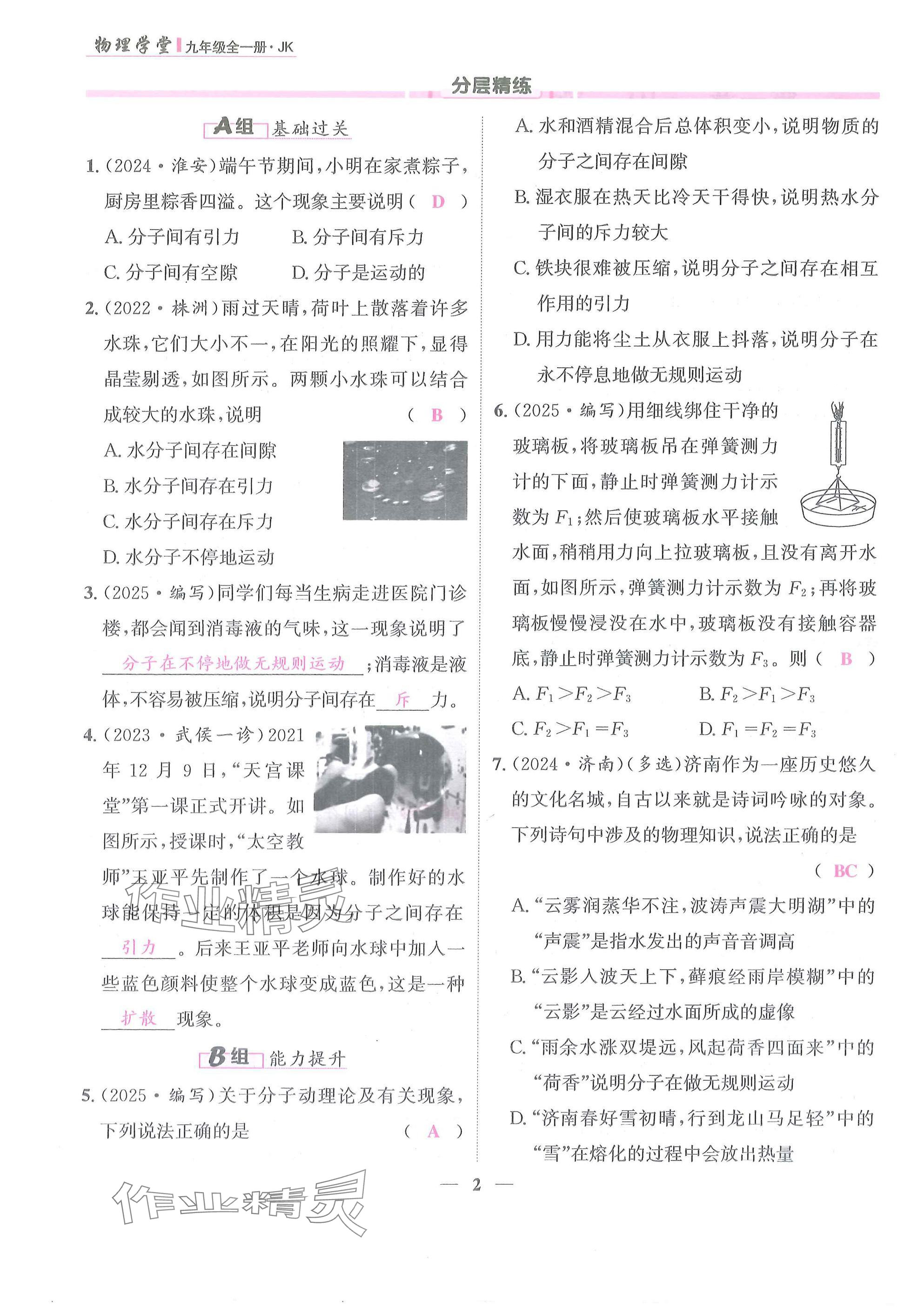 2025年物理学堂九年级全一册教科版 参考答案第2页