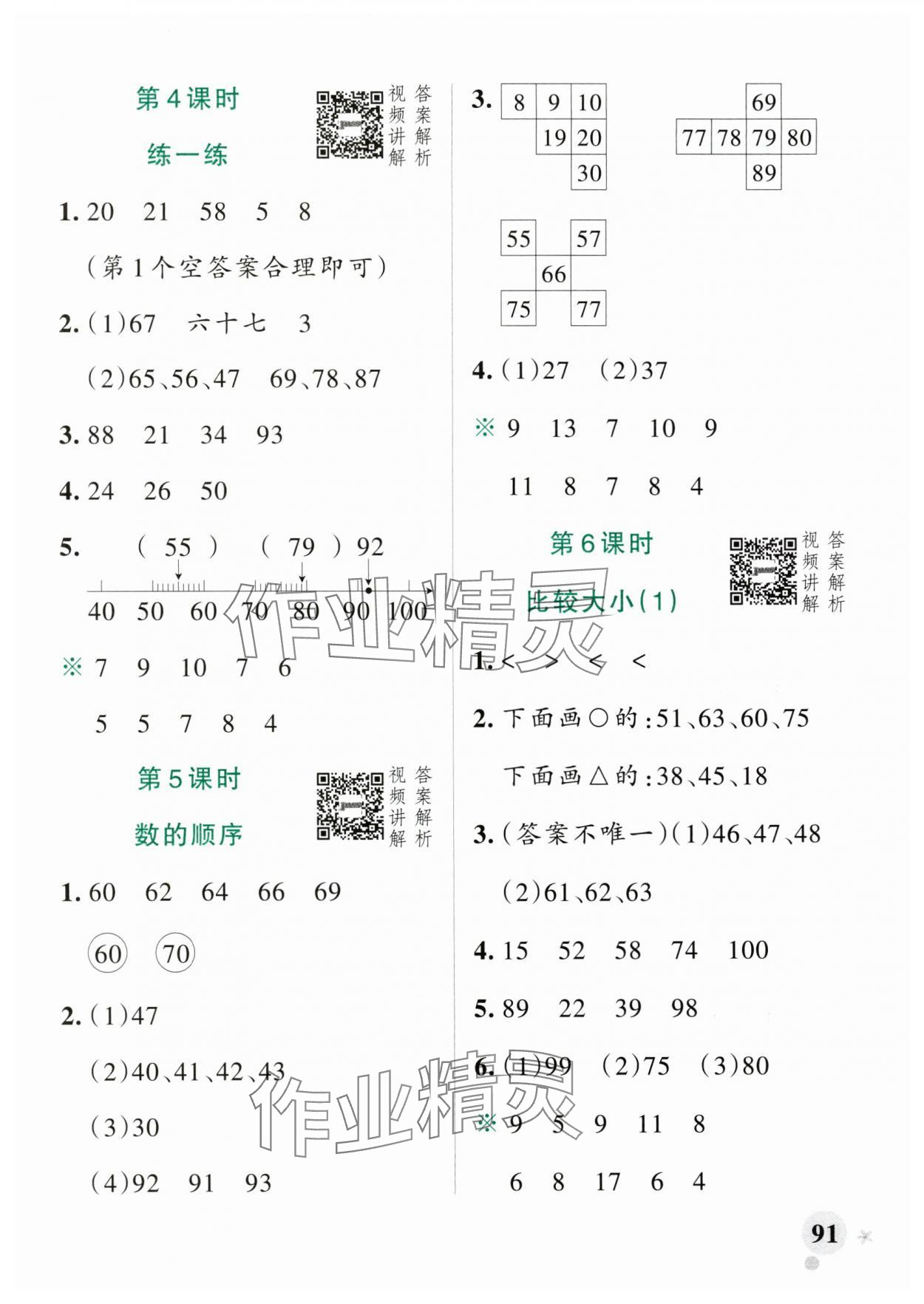 2025年小學(xué)學(xué)霸作業(yè)本一年級數(shù)學(xué)下冊人教版廣東專版 參考答案第7頁