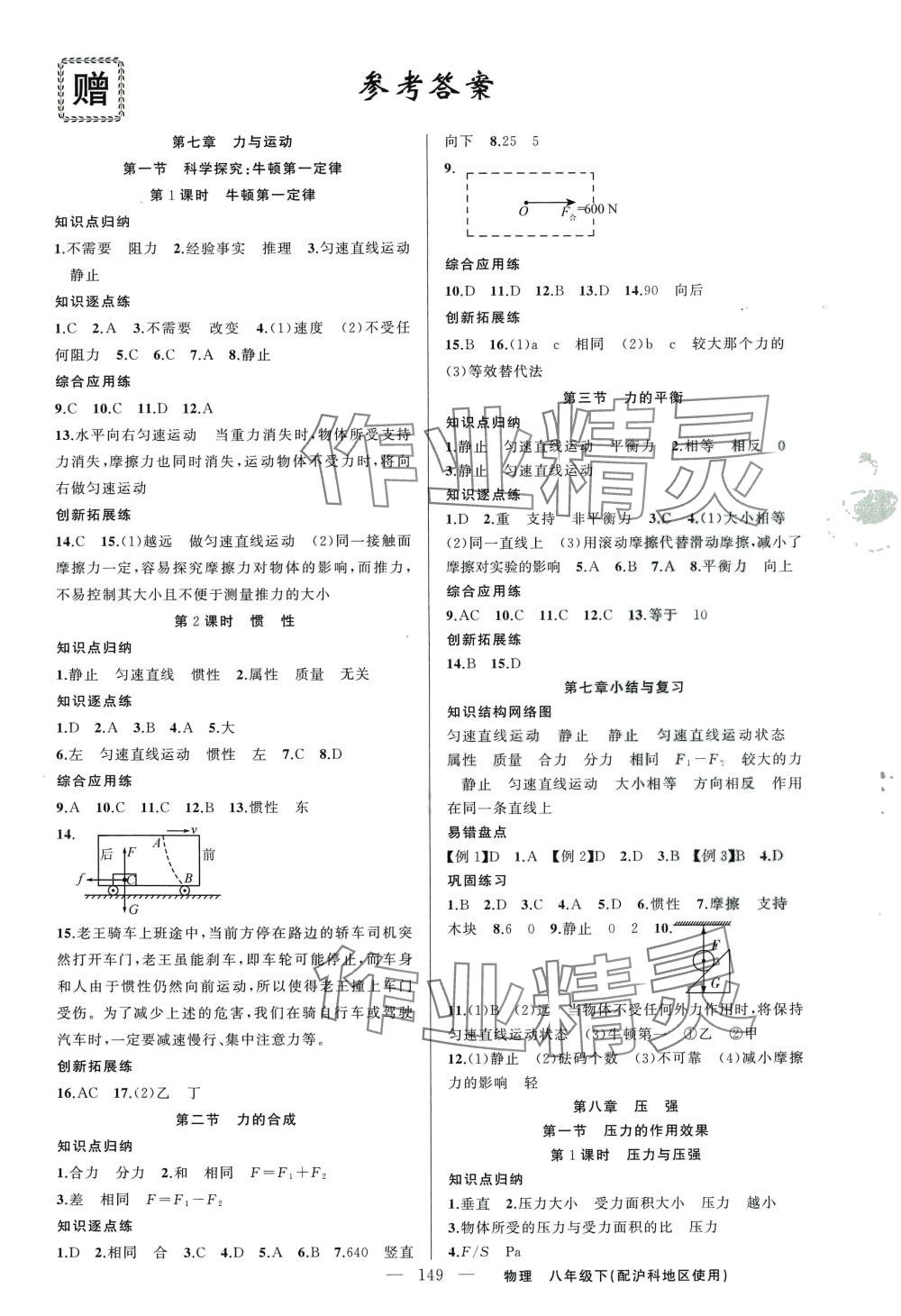 2024年黄冈金牌之路练闯考八年级物理下册沪科版 第1页