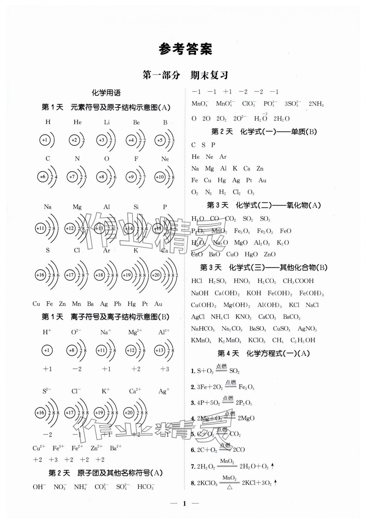 2024年假期作业+期末复习九年级化学深圳专版 第1页