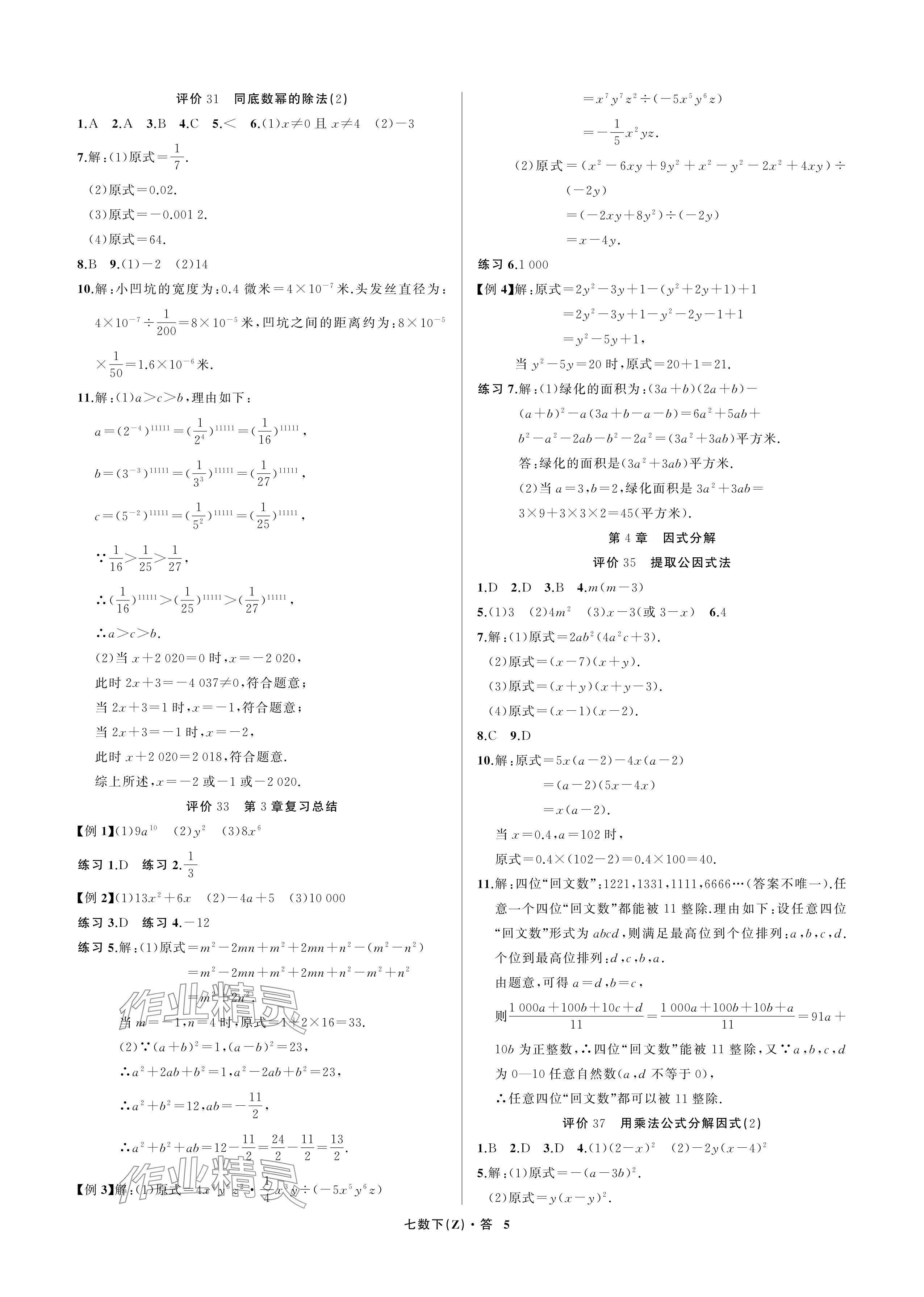 2024年名師面對(duì)面學(xué)科素養(yǎng)評(píng)價(jià)七年級(jí)數(shù)學(xué)下冊(cè)浙教版 參考答案第5頁(yè)