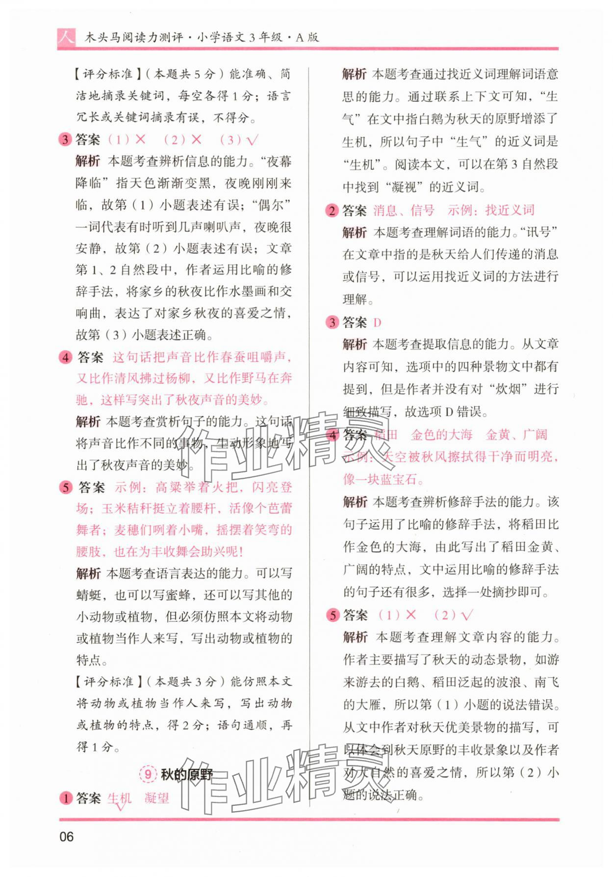 2025年木头马阅读力测评三年级语文A版&nbsp;第6页